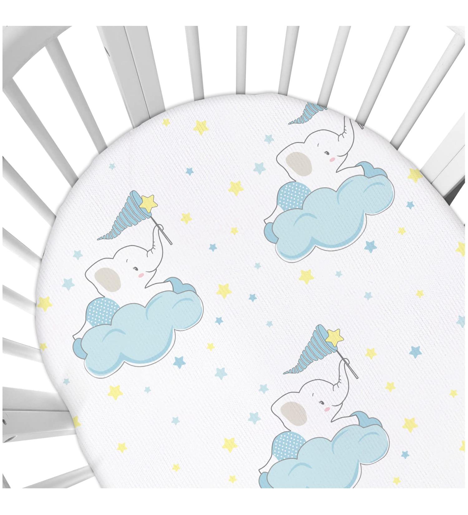 Hocaies 100% Cotton Stroller Mattress Cover & Clamping Sheet for Baby - Fits 78x36cm/80x40cm Moses Baskets | Elephant Design - Buy Online on GoSupps.com