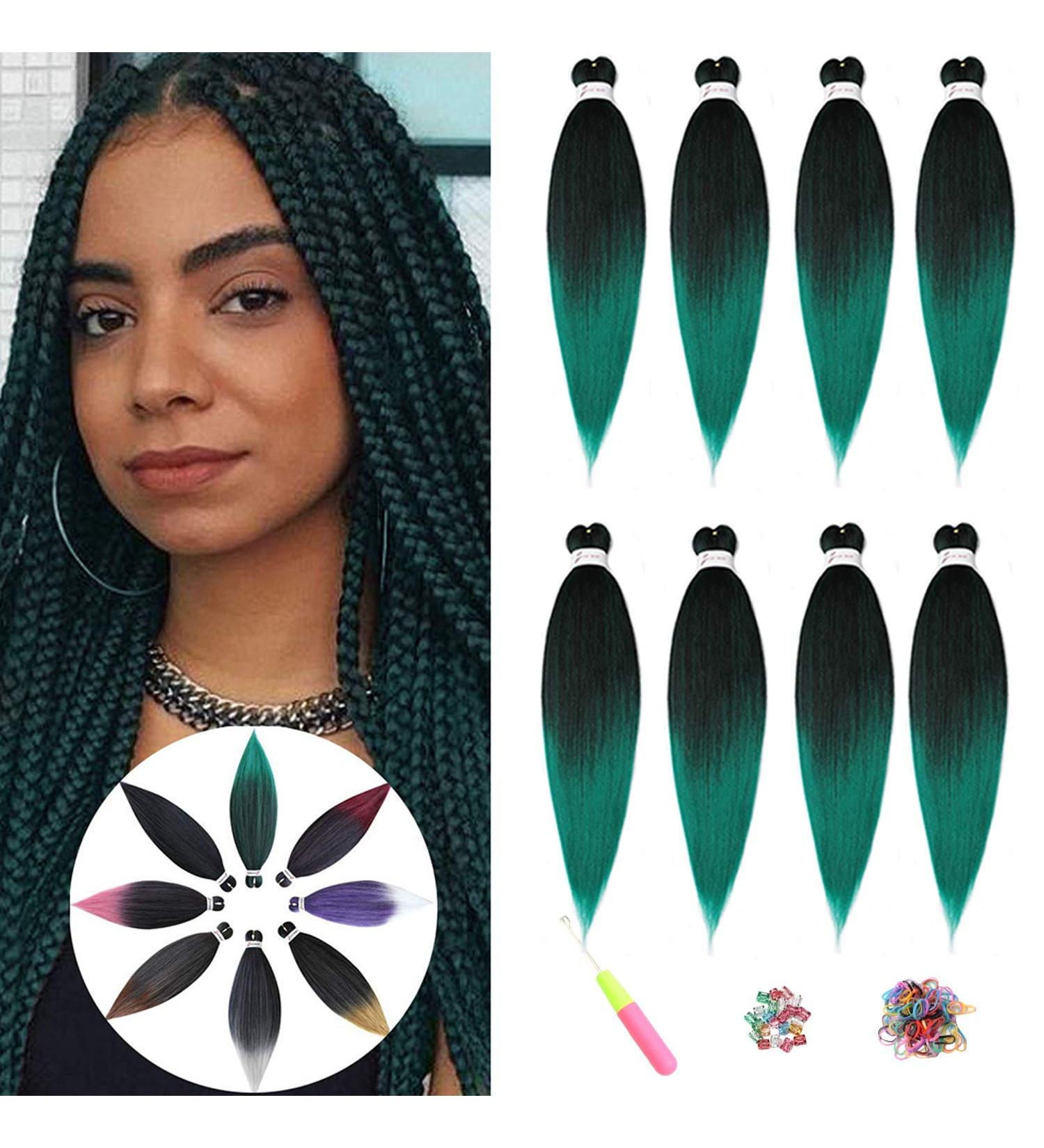 Pre-Stretched Braiding Hair - Showjarlly 26 Yaki Texture Crochet Extensions (8 Pack) - Soft Art Fiber in T1B/Green & 1B/66 - International Shipping Available - Buy Online on GoSupps.com