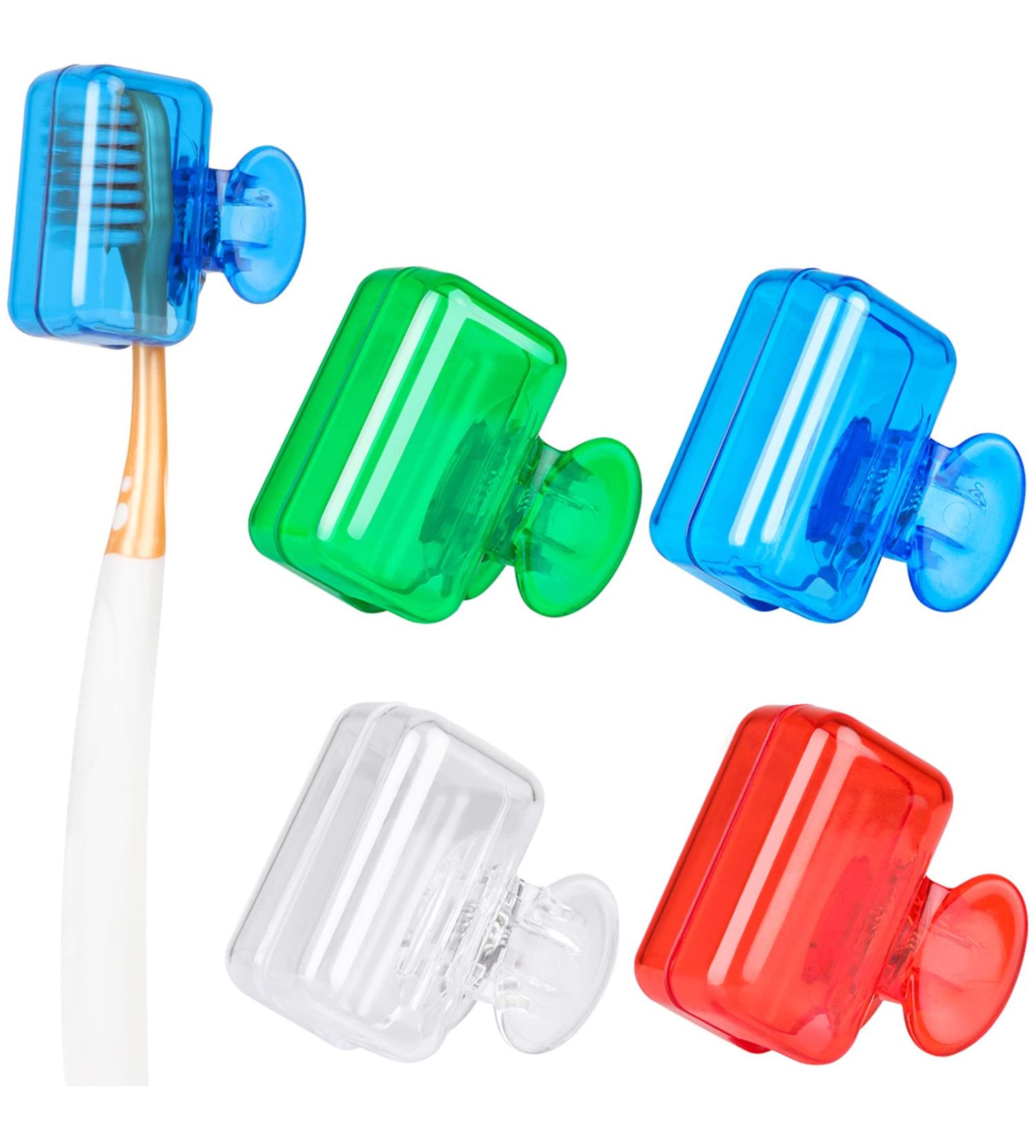 Hooqict 4 Pack Travel Toothbrush Head Covers - Portable Protector Caps for Electric and Manual Toothbrushes - Ideal for Travelling, Camping, Home, School - Blue, Red, Green, Transparent - Buy Online on GoSupps.com