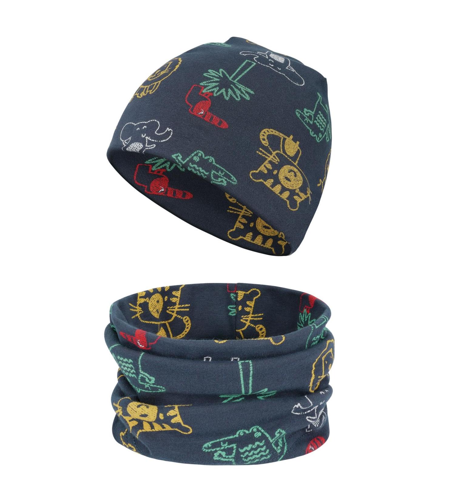 Aolso Baby Cotton Hat and Tube Scarf Set - L-Grey Blue - 1-3 Years | Soft Beanie Hat and Loop Scarf for Autumn Winter Fashion - Buy Online on GoSupps.com