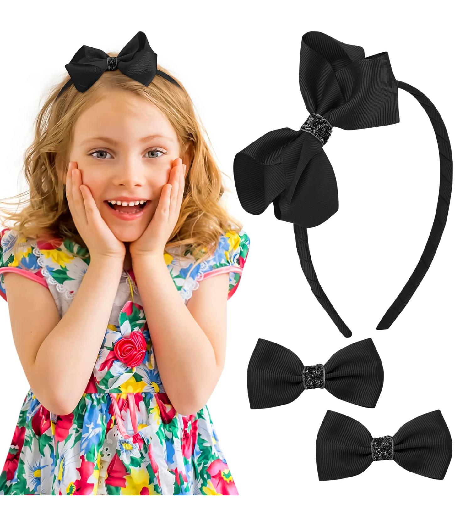 PROUSKY Black bowknot Hairband Soft Satin Red Ribbon Headband with 2 Pieces Red Hair Bows Bow Headband Hair Accessories for Girls and Women Ideal for School Birthday Costume Daily Decoration - Buy Online on GoSupps.com