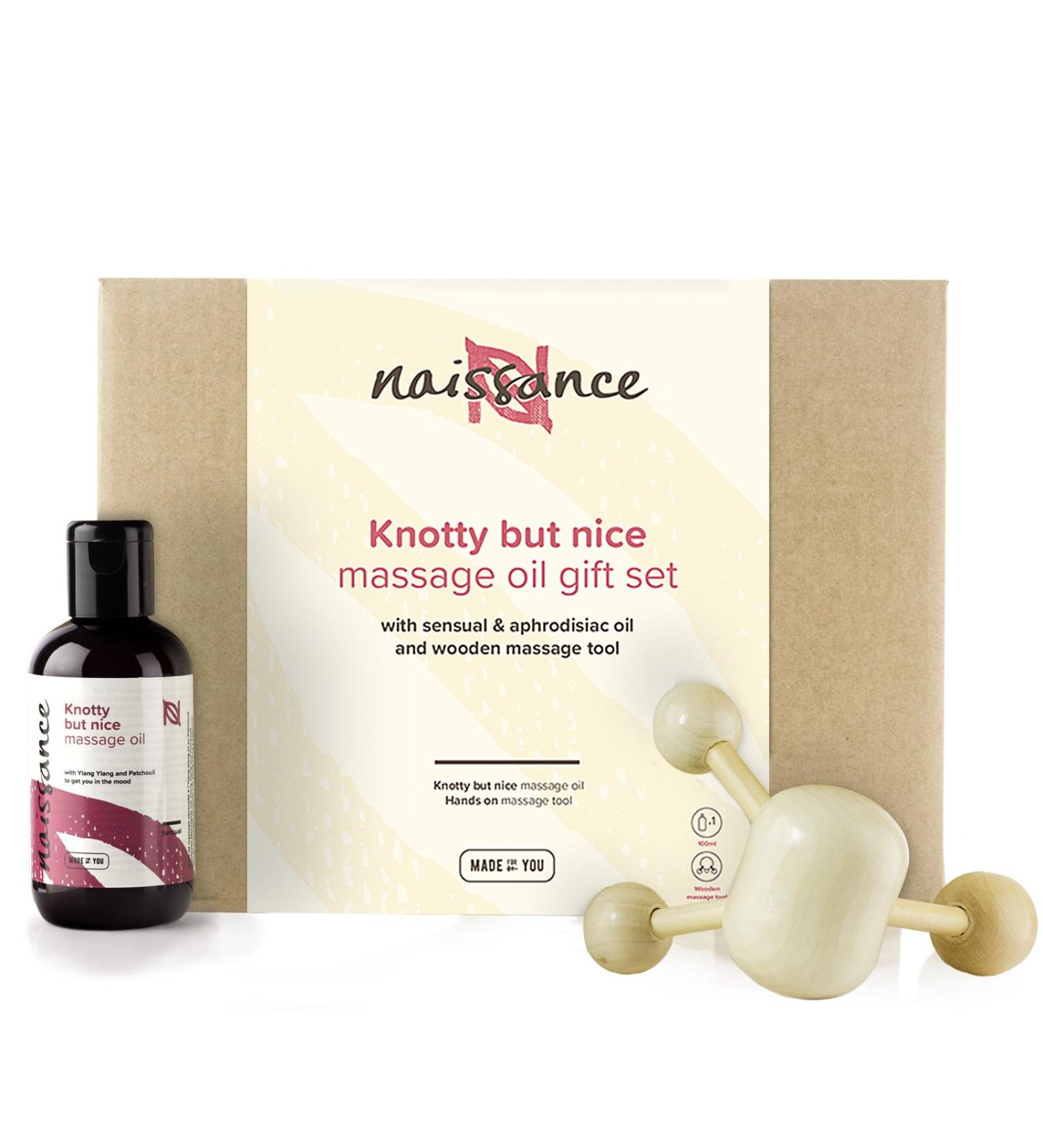 Naissance Knotty But Nice - Sensual Massage Oil & Wooden Massage Gift Set | Romantic Gift for Couples - Perfect for Every Occasion - Buy Online on GoSupps.com