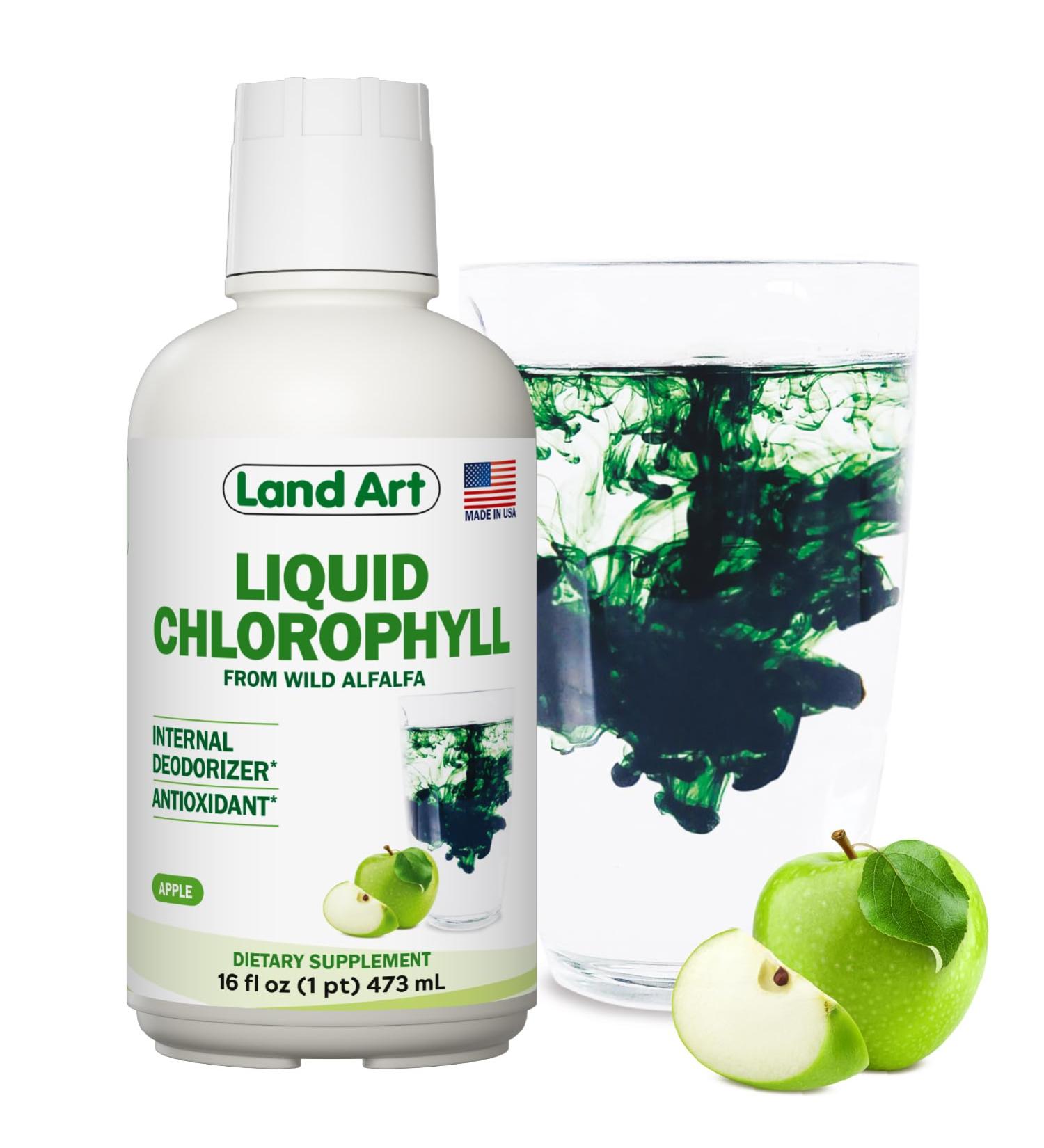 Liquid Chlorophyll Apple Flavored Cold Extracted from Wild Non-GMO Alfalfa - Alkaline - Natural Body Deodorant Antioxidant - 16 fl oz - Buy Online on GoSupps.com