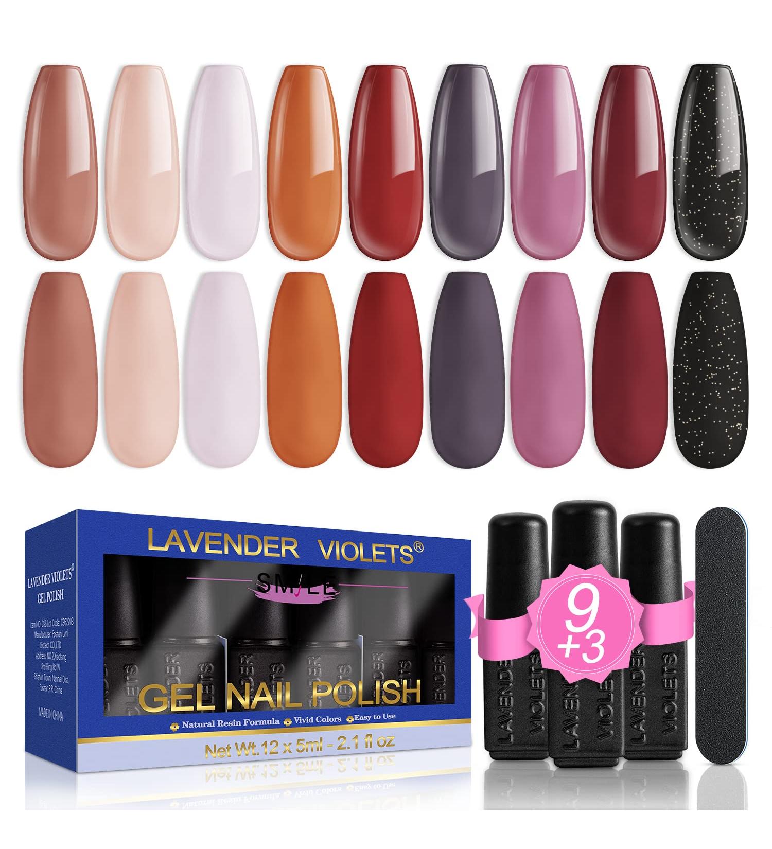 Lavender Violets 13 Pcs Gel Nail Polish Kit - 9 Colors, Base Top Matt Coat, Nail File - Soak-off UV LED Art Design - C960B A-Midnight Dream - Buy Online on GoSupps.com