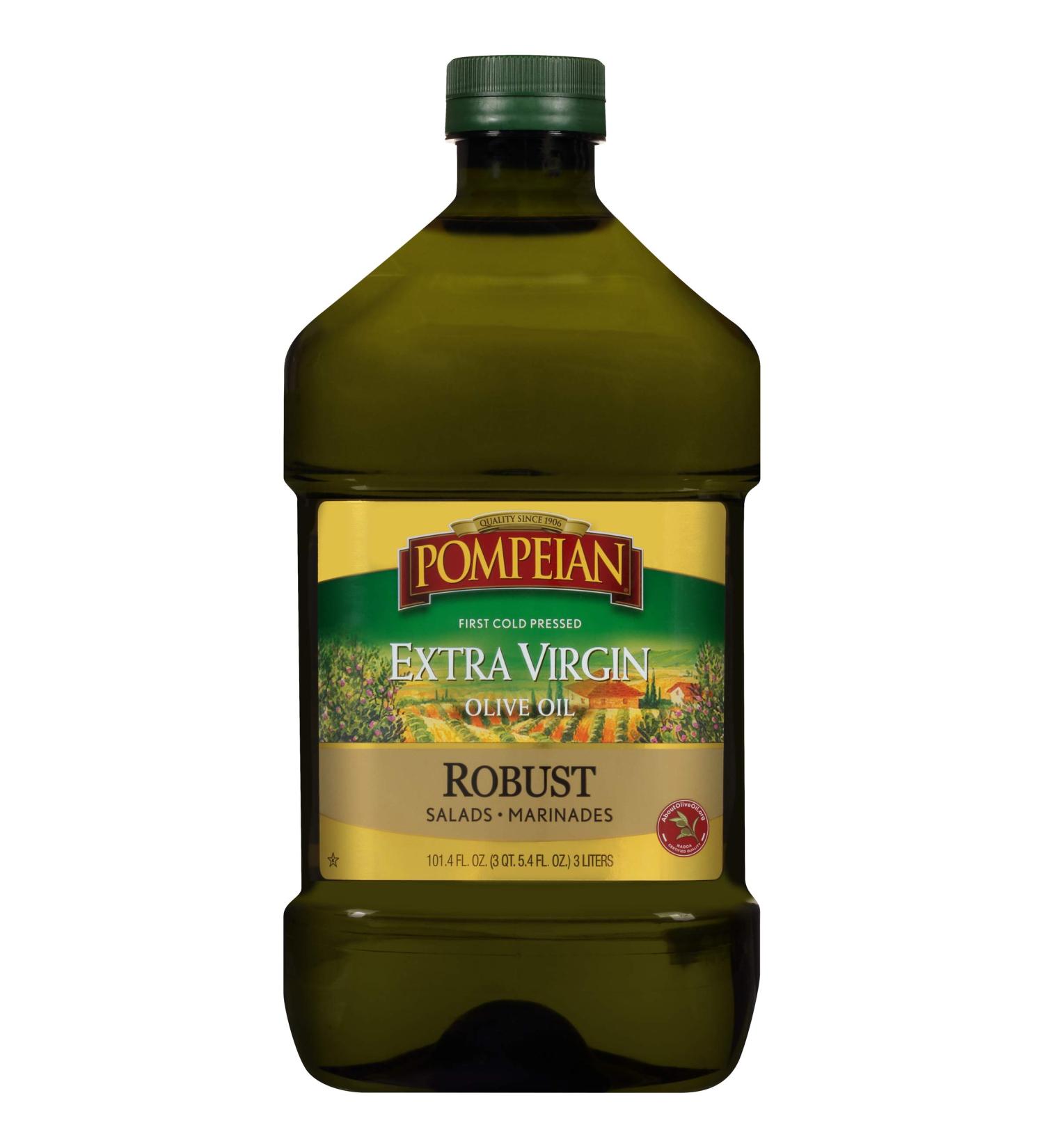 Pompeian Robust Extra Virgin Olive Oil 101 Fl Oz - First Cold Pressed, Full-Bodied Flavor - Ideal for Salad Dressings & Marinades - Buy Online on GoSupps.com