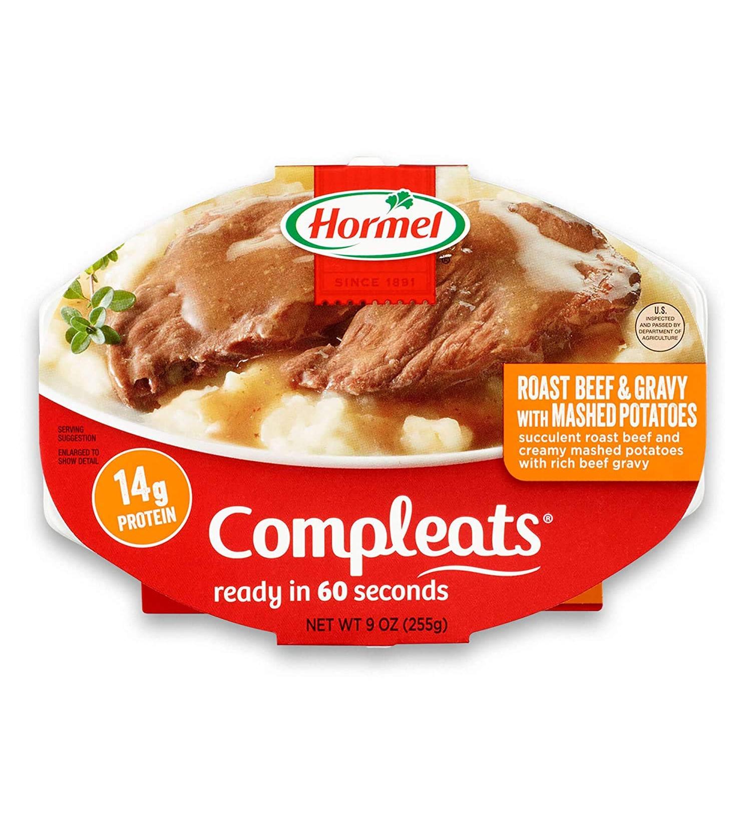 Hormel Compleats Roast Beef and Mashed Potatoes with Gravy 9oz - Convenient and Delicious Meal Option - Buy Online on GoSupps.com