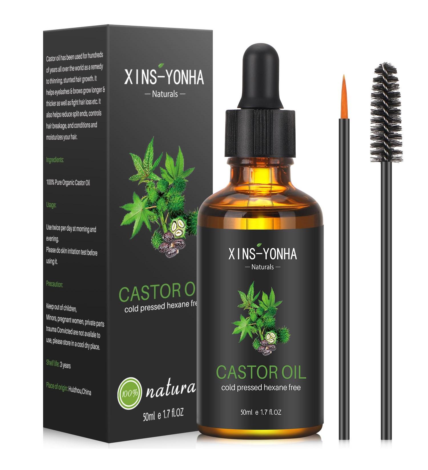 Xins-Yonha Castor Oil Hair Growth Serum - Organic Cold Pressed Lash Serum for Eyebrows, Eyelashes & Skin Care - Includes Eyebrow & Eyeliner Brush - 50ml - Buy Online on GoSupps.com