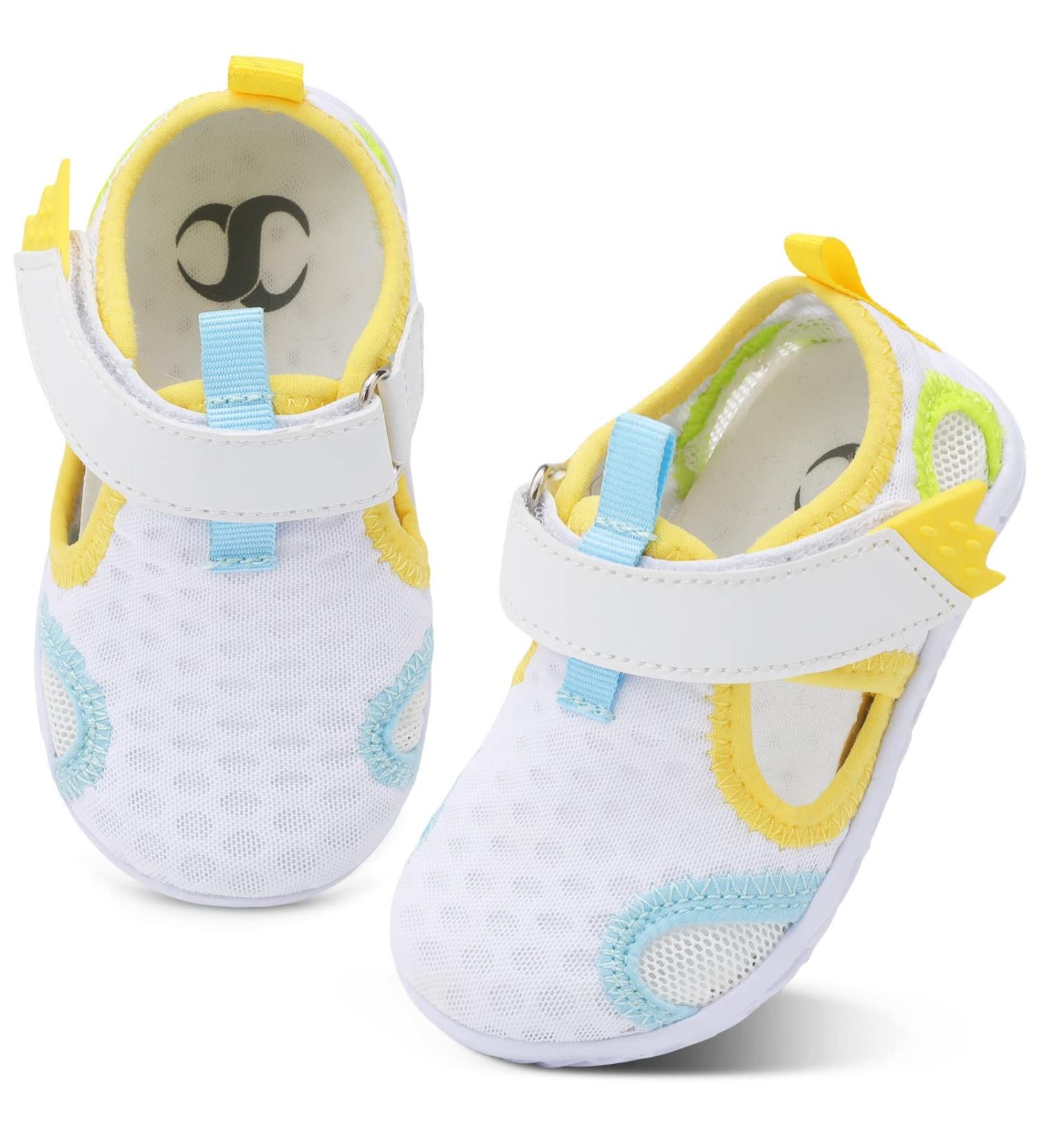 Scurtain Kids Toddler Water Shoes Quick-Dry Aqua Socks - Non-Slip Beach Swim Shoes for Baby Boys Girls - 8 Toddler White/Yellow - Buy Online on GoSupps.com