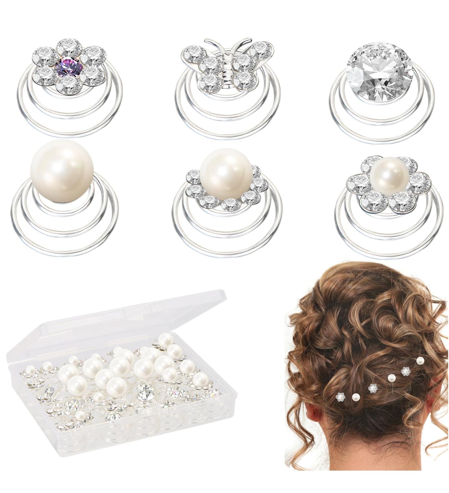 UHOMENY 40 Pieces Brides Spiral Hair Pins Silver Pearl Hair Pins Crystal Rhinestones Swirl Hair Pins Hair Pins for Bridal Wedding Hair Accessories with Box for Women Girls Wedding Bridal Party - Buy Online on GoSupps.com