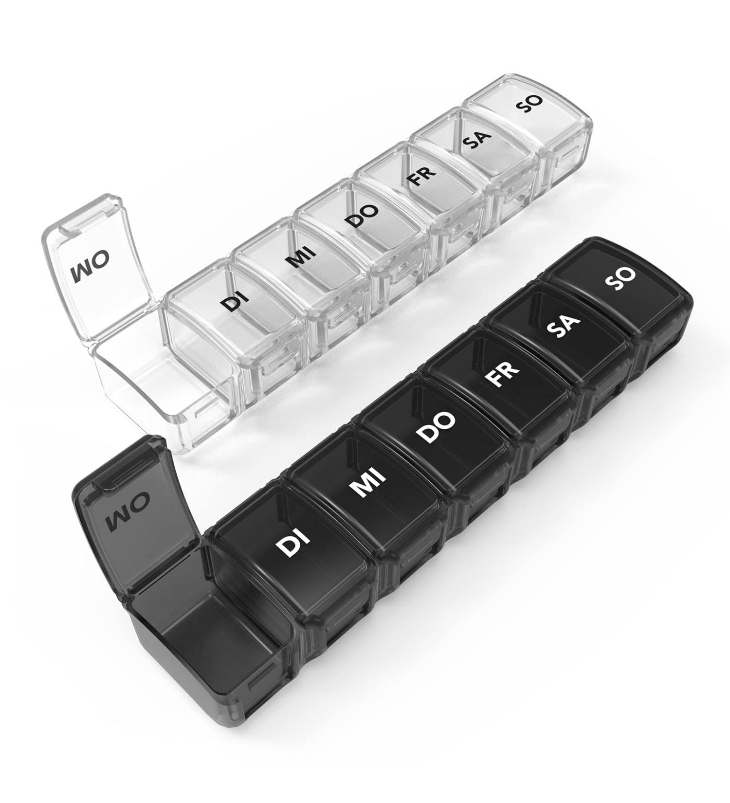 Buy Sukuos 7-Day Pill Box with 2 Compartments | Moisture-Resistant Medication Organizer (Black & White) International Shipping - Buy Online on GoSupps.com