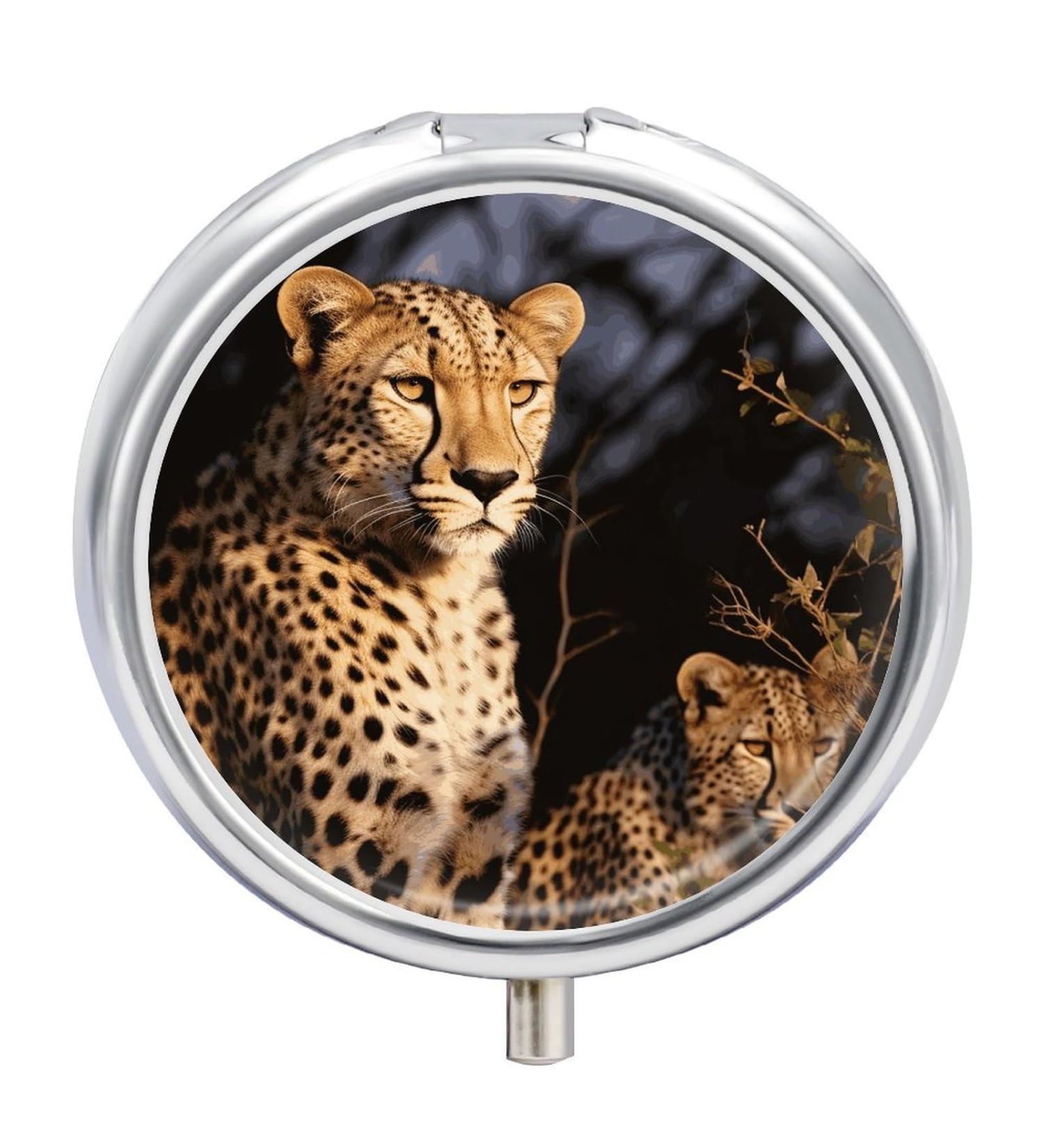 Wild Animal Leopard Pill Box - Stylish 3 Compartment Travel Case for Vitamins Medications & Supplements | Mini Metal Organizer for Purse & Pocket - Buy Online on GoSupps.com