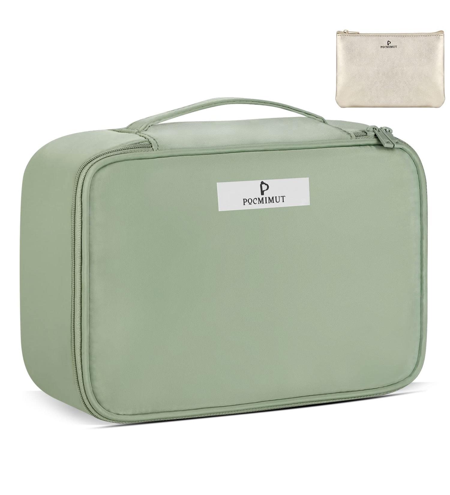 Pocmimut Green Makeup Bag for Women - Large Cosmetic Travel Toiletry Bag for Girls - Buy Online on GoSupps.com