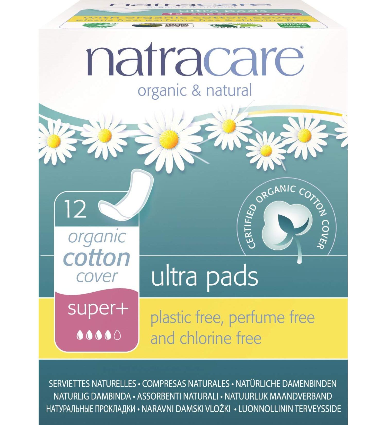 Ultra Pads Organic Cotton Cover Super Plus Natracare 12 Pads Box