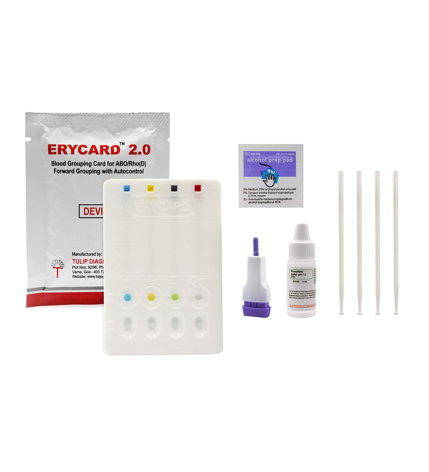ABO/RH Blood Type Test Kit - Educational Use - Home Blood Typing Kit with Erycard Blood Grouping Card, Buffer Solution, Alcohol Wipes, Lancet, Collection Sticks & Instructions - Innovating Science - Buy Online on GoSupps.com