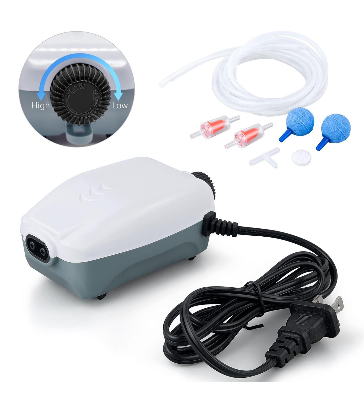 Hitop Dual Outlet Aquarium Air Pump - Whisper Quiet Oxygen Pump for 20-100 Gallon Fish Tanks - Buy Online on GoSupps.com