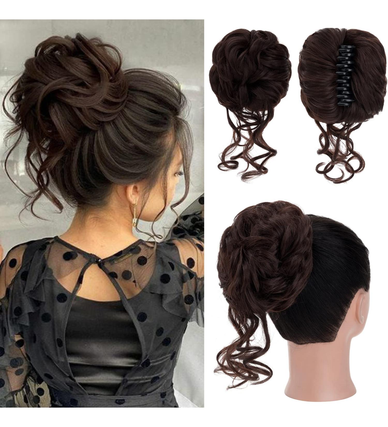 S-Noilite Chestnut Brown Messy Bun Hair Piece | Curly Wavy Chignon Scrunchie Extension for Women - Buy Online on GoSupps.com