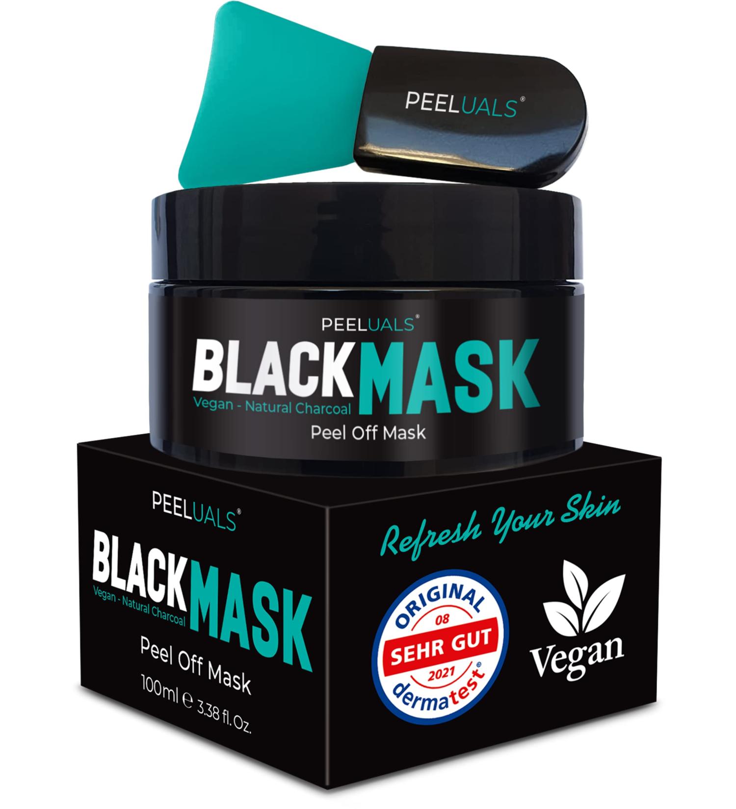 Peeluals Black Mask - Anti-Blackhead Peel-Off Mask with Brush | Vegan & High-Dose Activated Carbon | 100ml Introductory Offer for Men & Women - Buy Online on GoSupps.com