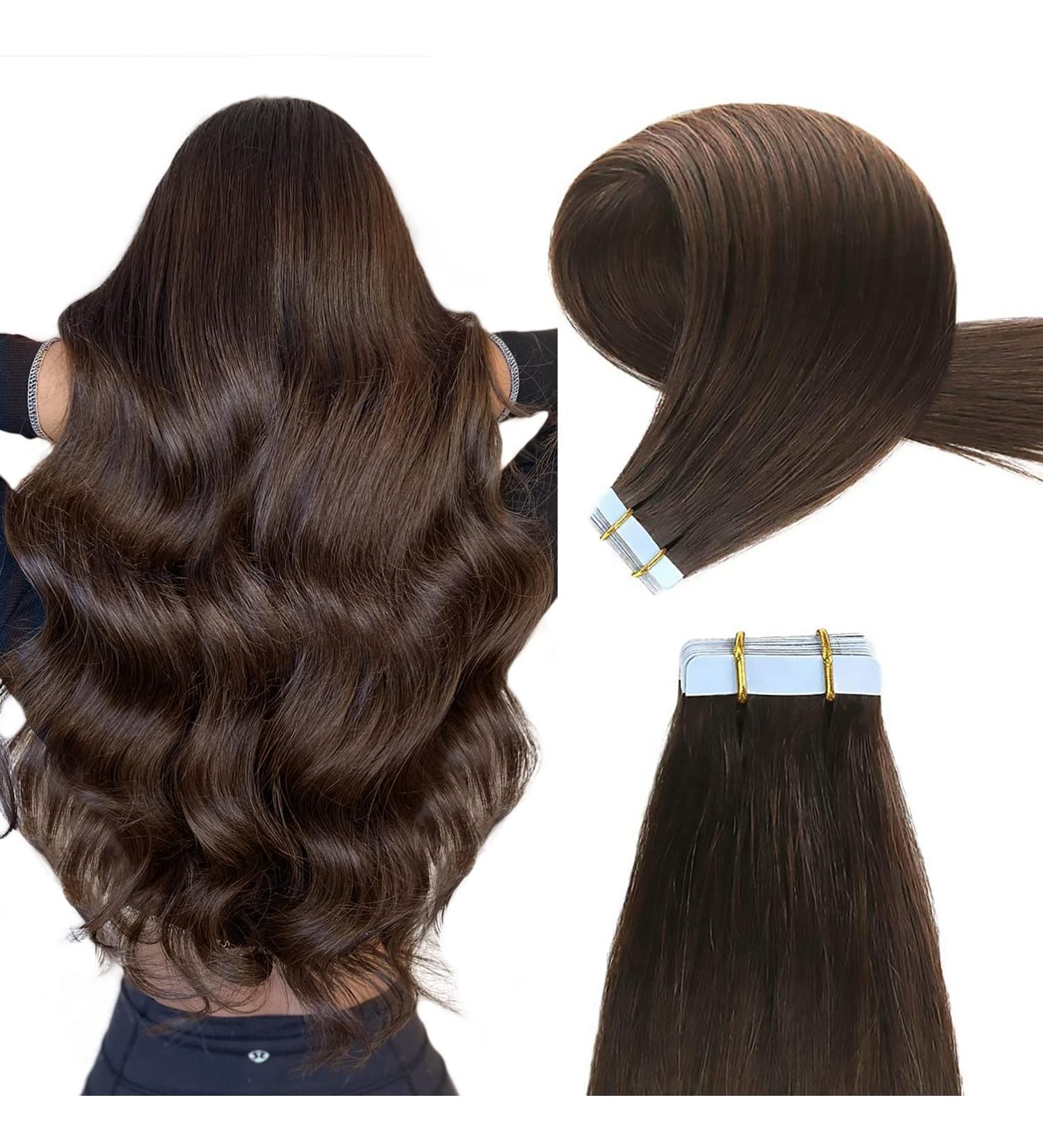 Yilite Tape Extensions Real Hair - Dark Brown 35cm 20 Pieces 40g Invisible Silky Straight Skin Weft Extensions - Buy Online on GoSupps.com