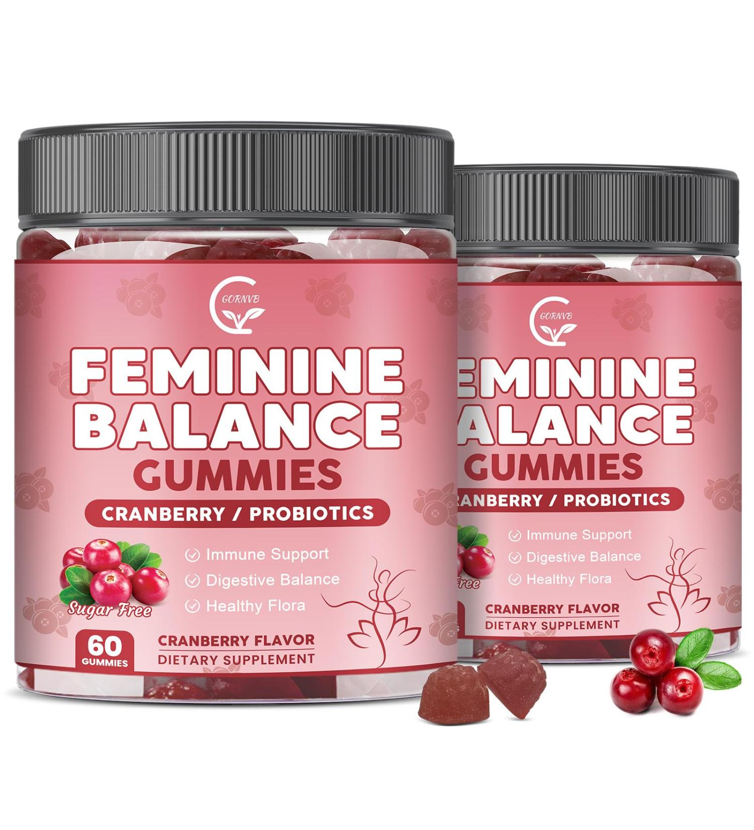 (2 Pack) Premium Feminine Balance Gummies for Women Support pH Balance & Vaginal Probiotics Health Gummies with Cranberry Pineapple Powder D-Mannose Sugar Free Gluten Free Vegan 60 Count (Pack of 2) - Buy Online on GoSupps.com