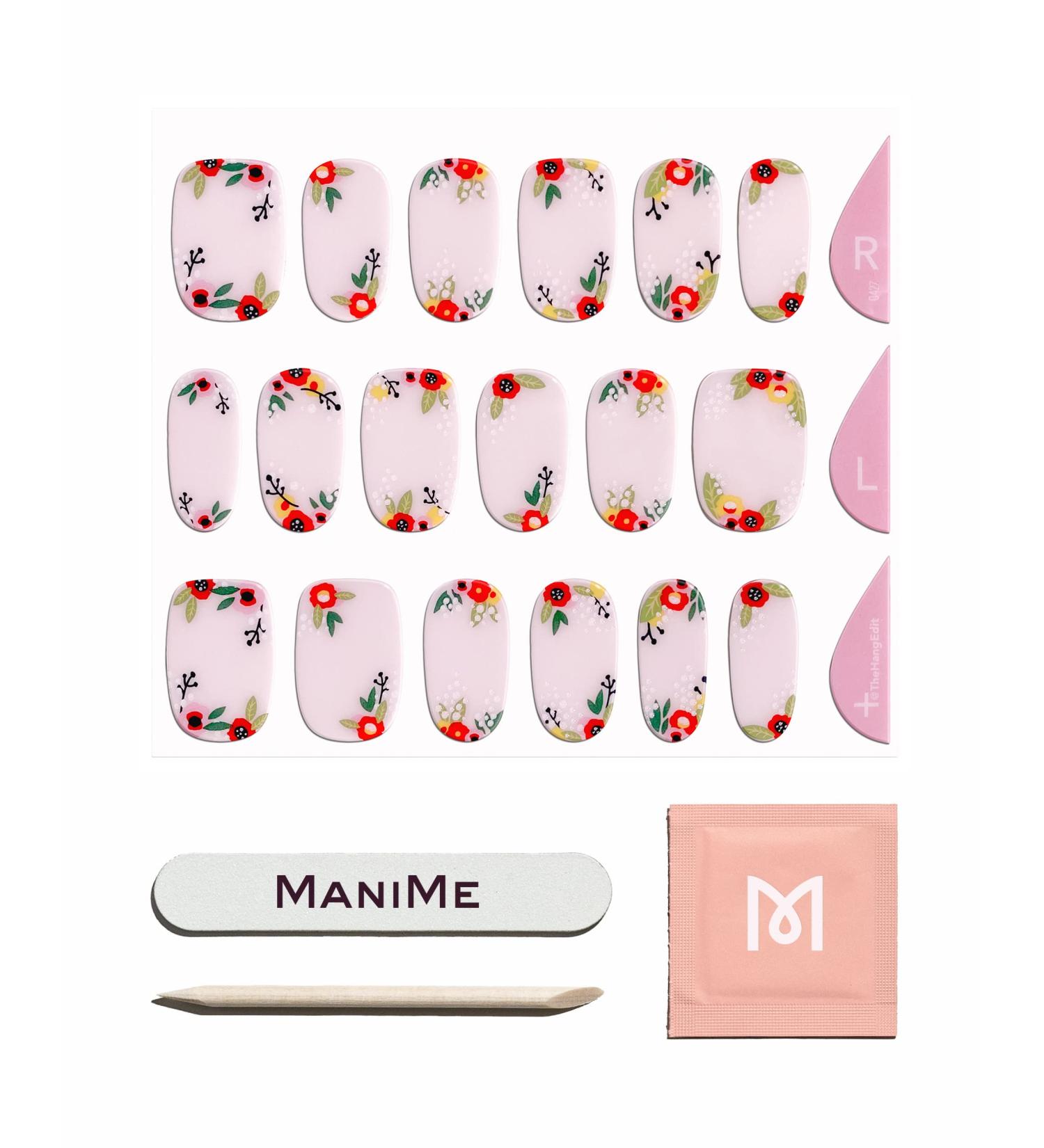 ManiMe Gel Nail Wraps - Floral Cuticles | Long Lasting Gel Nail Polish Strips | At-Home Salon-Quality Manicure | No UV Lamp Needed | 18pc Set with Nail File, Prep Pad, Mani Stick - Buy Online on GoSupps.com