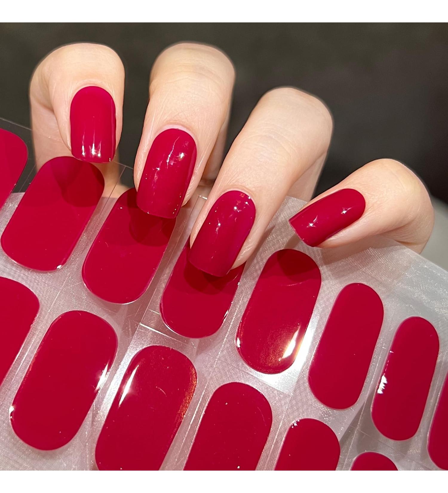 Semi Cured Gel Nails Strips Maggidea Second Generation 22 Stickers Nail Wraps Solid Colour Soft Self-Adhesive Gel Nail Stickers Salon-Quality Gel Nail Strips UV/LED Lamp Required (120-Raspberry Jam)