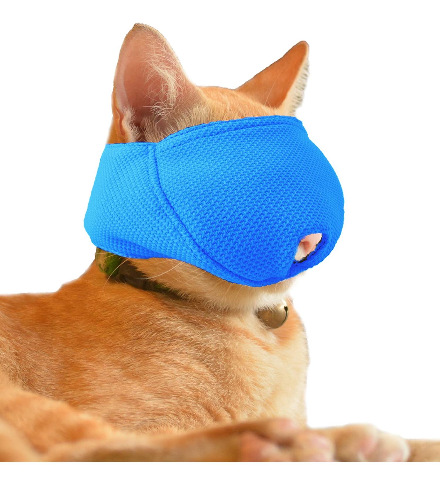OHCOZZY Cat Muzzle - Breathable Mesh Muzzle for Cats | Prevent Biting & Chewing | Size L Blue - Ideal Cat Care Accessory - Buy Online on GoSupps.com