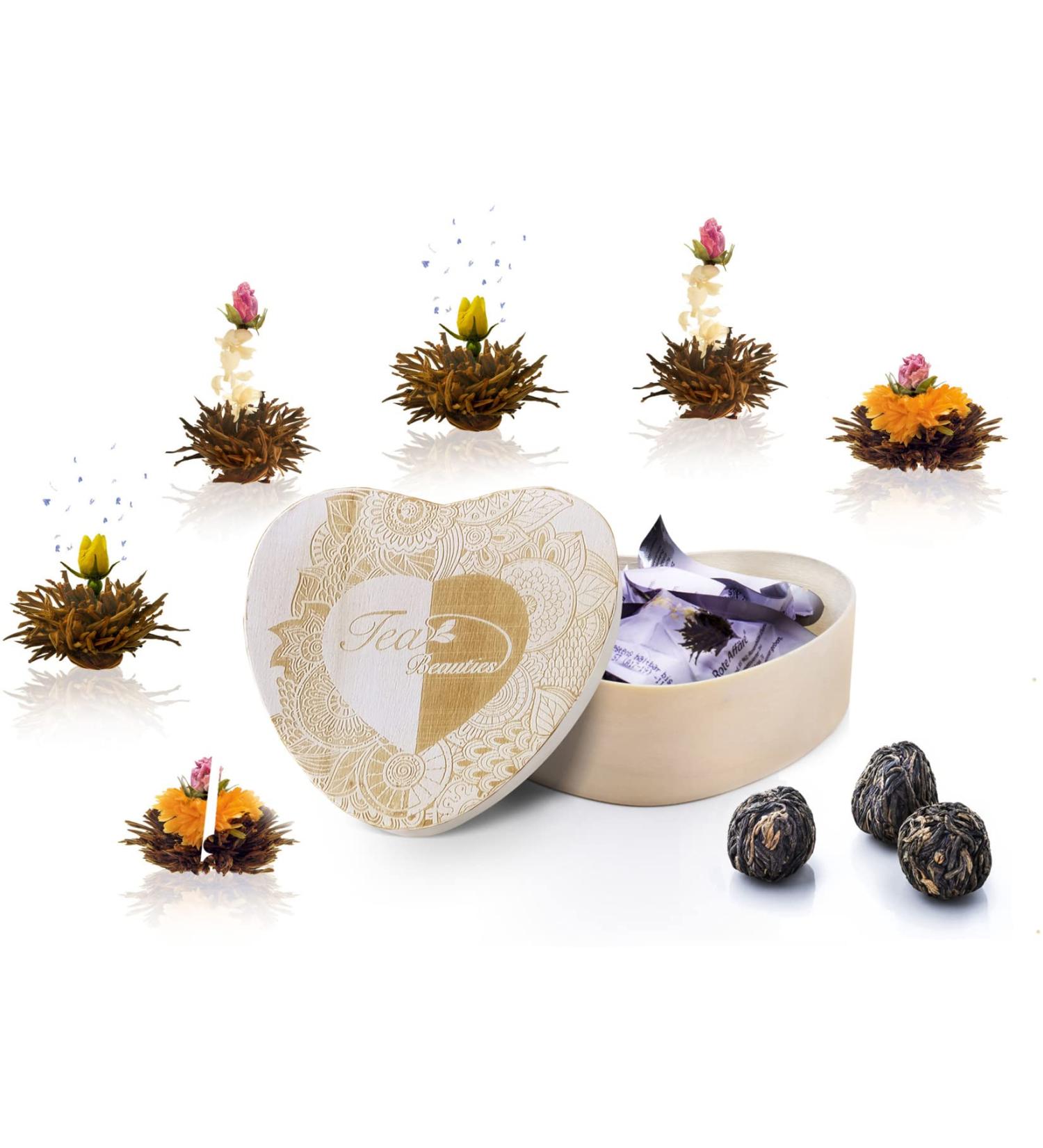 Creano Blooming Tea Gift Set - 6 Flowering Teas in Heart-Shaped Wooden Box | Premium Black Tea for Tea Lovers | Perfect Gift Idea - Buy Online on GoSupps.com