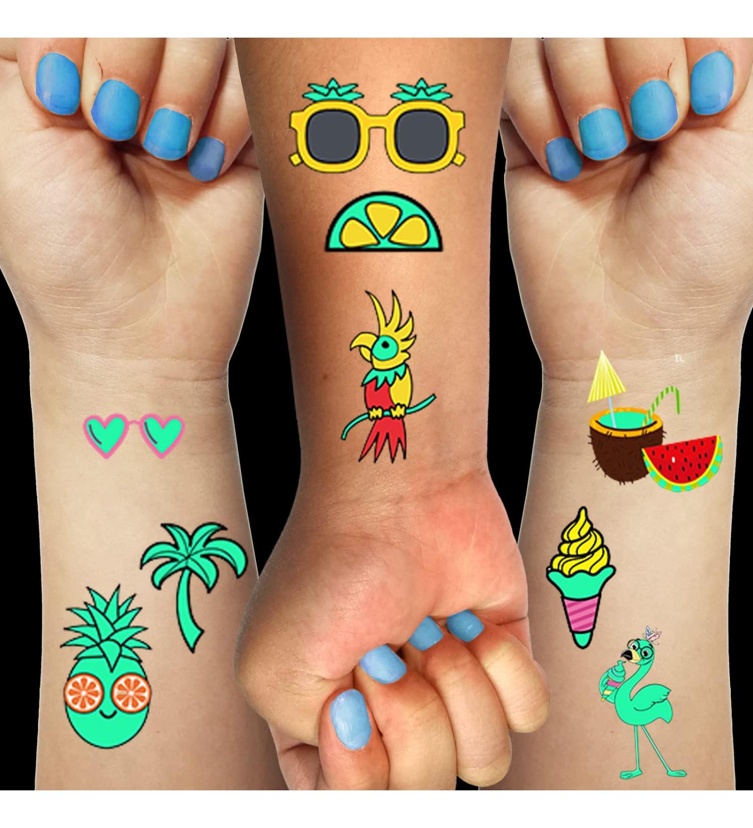 Luminous Temporary Tattoos Stickers for Kids - 113 Glow In The Dark Summer Designs - Beach Party Supplies for Children - Boys & Girls - Buy Online on GoSupps.com