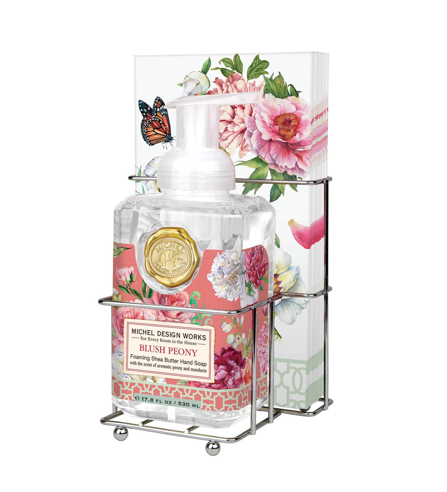 Michel Design Works Scented Foaming Hand Soap and Napkin Caddy Set  Blush Peony