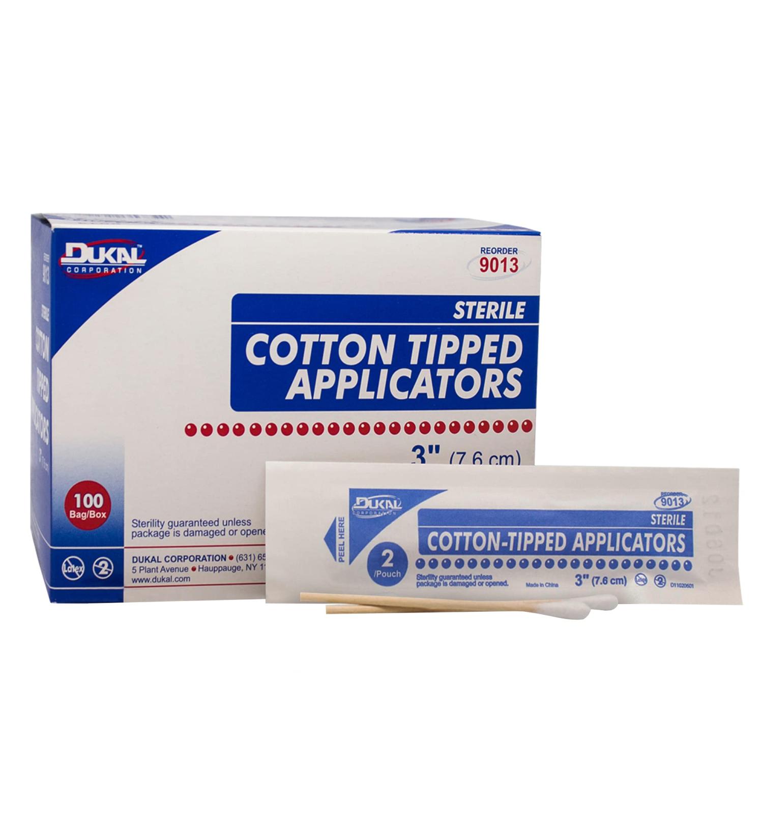 Dukal Cotton Tipped Applicators 3 - Pack of 200 Swabsticks - Sterile 100% Cotton Tip - Single Use Wood Sticks for Medical Applications | 9013-3/200 Pack - Buy Online on GoSupps.com