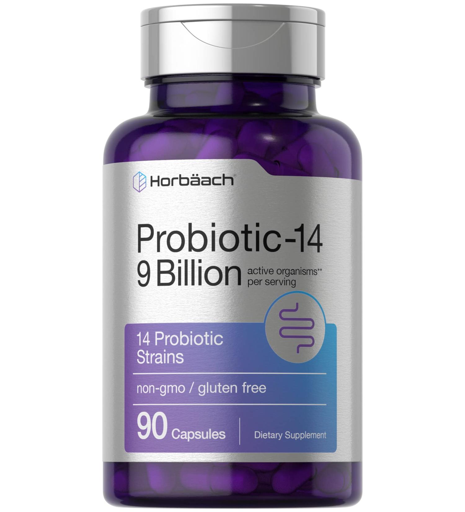 Horb ach Probiotics for Women & Men | 14 Strains for Digestive Health | 9 Billion CFU | 90 Capsules | Non-GMO & Gluten Free Supplement - Buy Online on GoSupps.com
