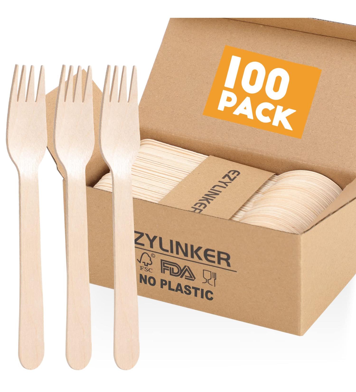 100Pcs Eco-Friendly Wooden Forks - Biodegradable & Compostable Disposable Wooden Forks for Eating - Sustainable Alternative to Plastic Utensils - Buy Online on GoSupps.com