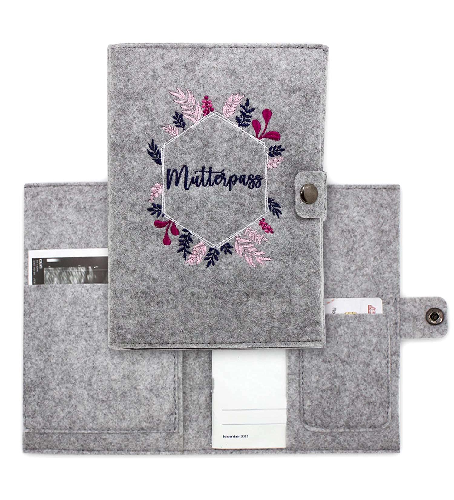 Cozy Racoon Mutterpass Cover - Pink Felt Hexagon | Made in Germany | Personalized Gift for Pregnant Mothers | Includes Pockets for Insurance Card & Ultrasound Images - Buy Online on GoSupps.com