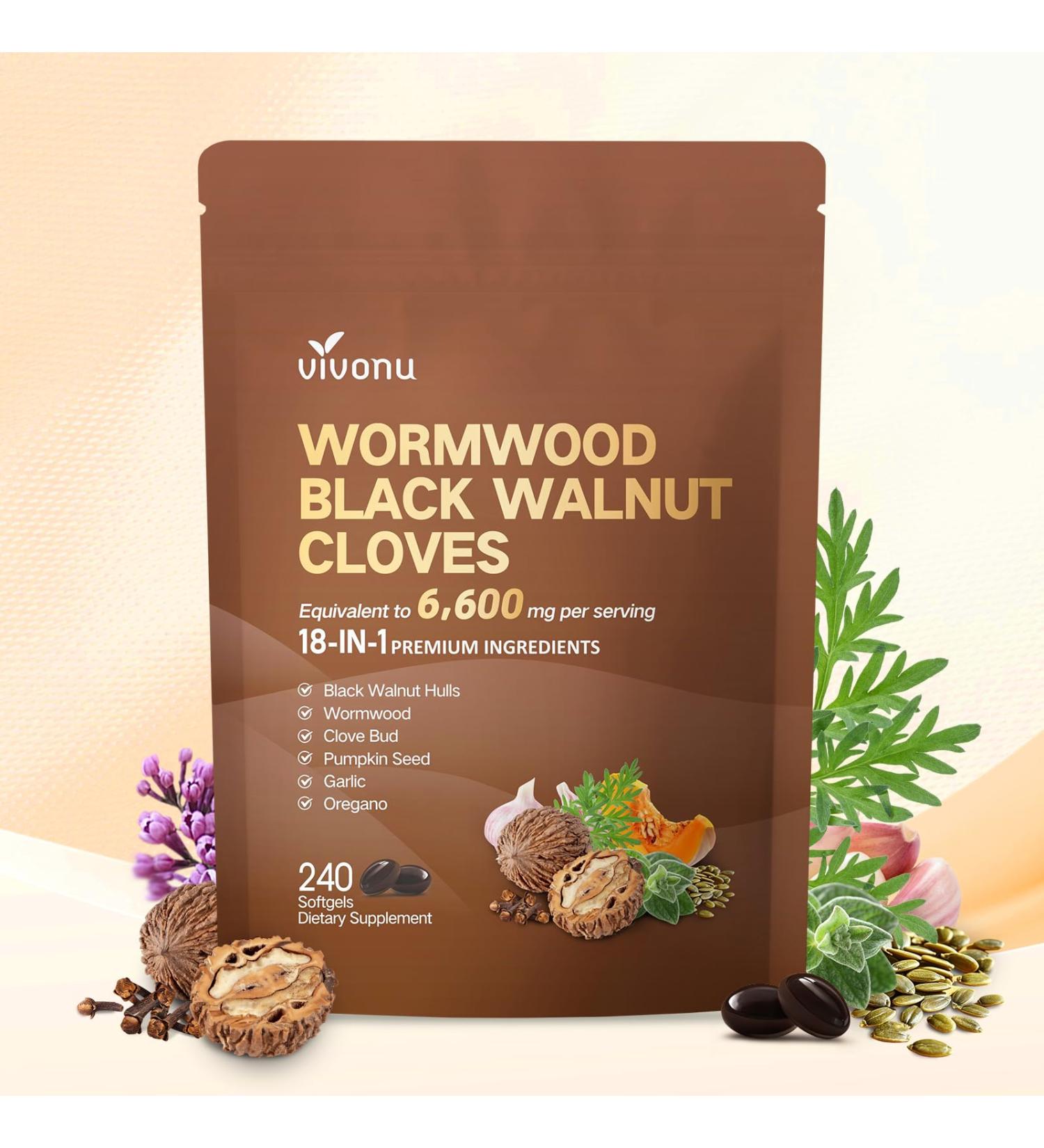 18-in-1 Black Walnut Wormwood Cleanse for Humans, 80 Day Supply, 6600mg Serving, Rapid Gut Cleanse & Digestive Health with Clove, Garlic, Turmeric, Pumpkin Seed, Oregano, Berberine & More 240 Softgels 1 Bag - Buy Online on GoSupps.com