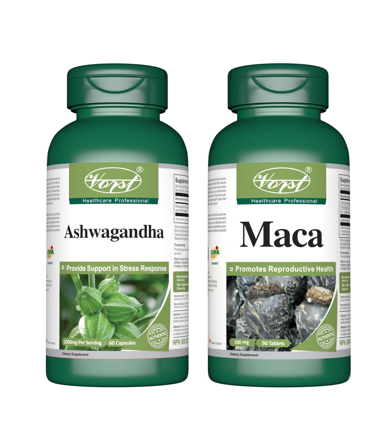 VORST Ashwagandha 1000mg Per Serving 60 Capsules and Maca 500mg 90 Vegan Tablets (Combo Bundle 2 Bottles) - Buy Online on GoSupps.com