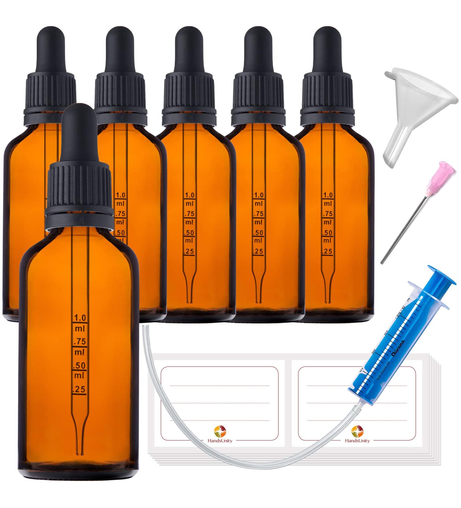 HandsUnity 50ml Brown Glass Pipette Bottles - 6pcs Apothecary Set with Black Caps for Essential Oils & DIY Projects - Buy Online on GoSupps.com