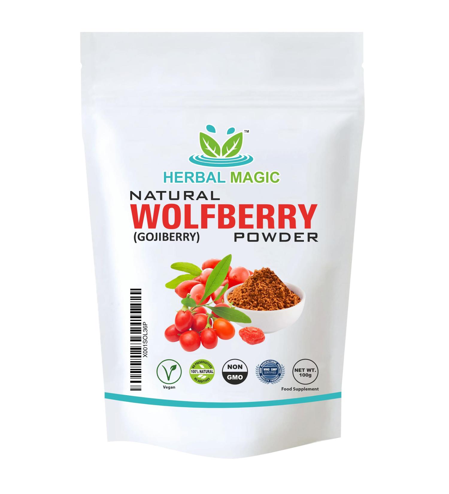 Herbal Magic's Pure&Natural Goji Berry Powder (Wolfberry) Sprinkle on Fresh Fruit or Granola Sparkle Your Smoothies use in raw Food Recipes or Simply add to Water.-100g (Pack of 1) 100g - Pack of 1 - Buy Online on GoSupps.com