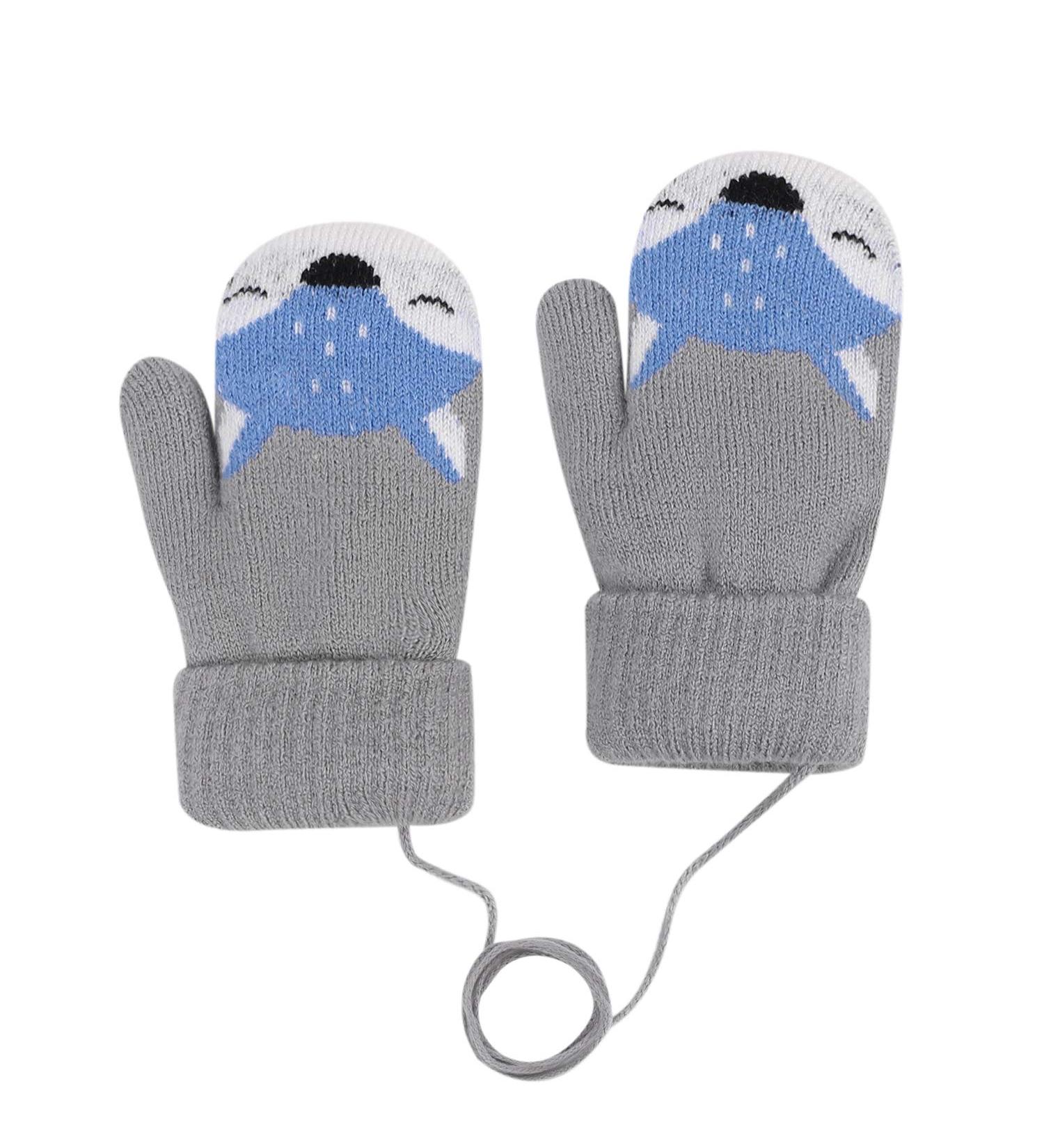 Qchomee Baby Toddler Cute Fox Gloves Winter Knitted Mittens Adjustable String Warm Full Finger Cartoon Gloves Thicken Indoor Outdoor Gloves for Kids Boy Girl 1-3 Years Tie String Before Use Grey - Buy Online on GoSupps.com