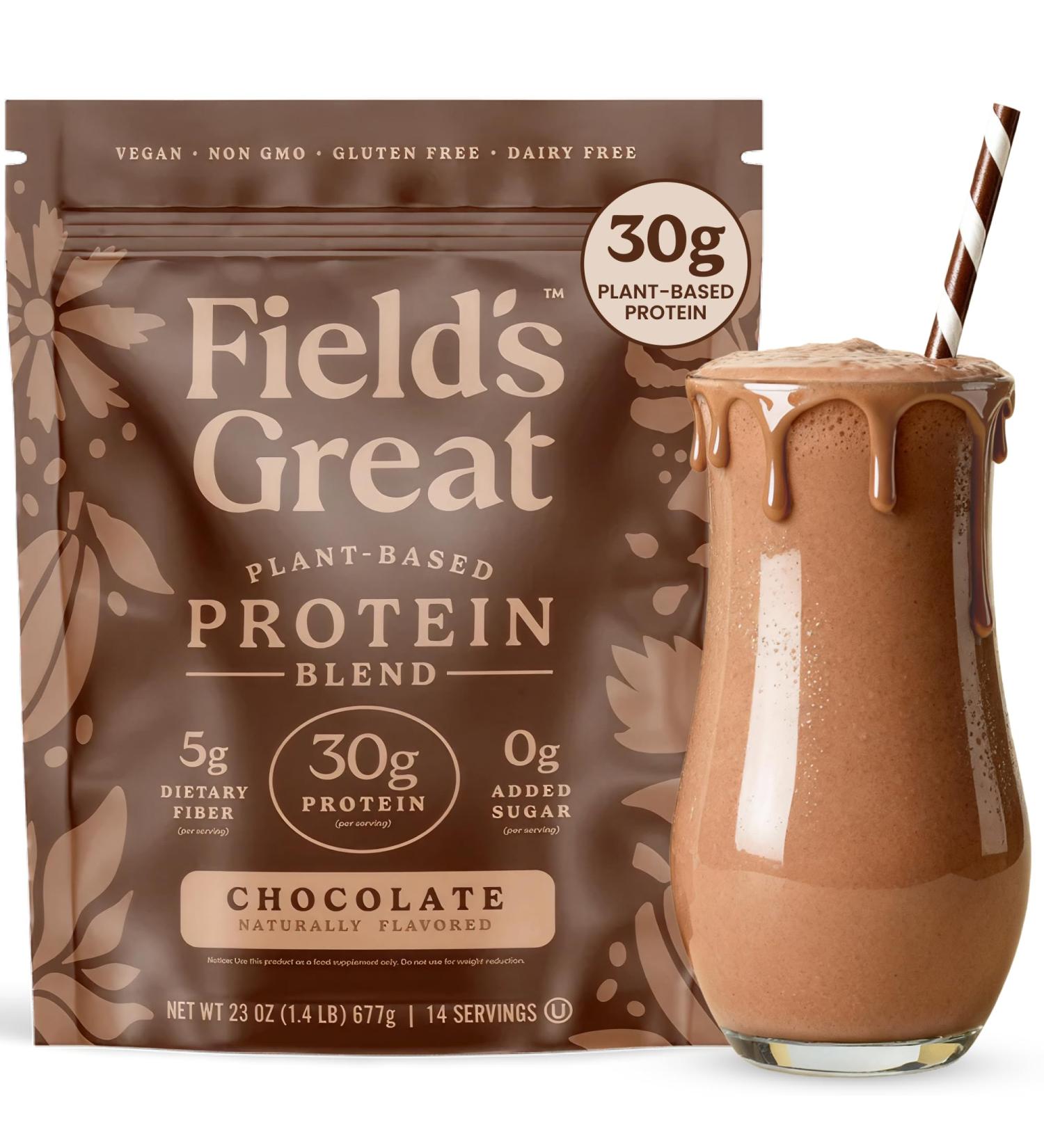 Field's Great All-in-One Plant-Based Chocolate Protein Shake Powder Healthy Aging 30g Protein 5g Fiber + Probiotics Gut-Friendly Blood Sugar & Muscle Support Vegan Meal Replacement GLP1 23oz - Buy Online on GoSupps.com