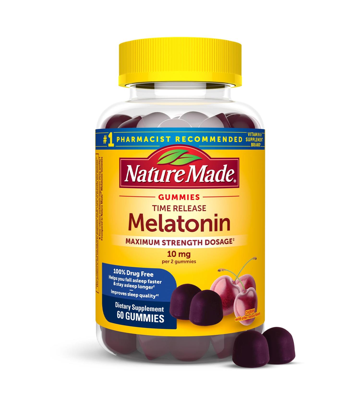 Nature Made Time Release Melatonin Gummies 10mg per Serving Maximum Strength Dosage Sleep Aid for Adults 100% Drug Free 60 Gummies 30 Day Supply - Buy Online on GoSupps.com