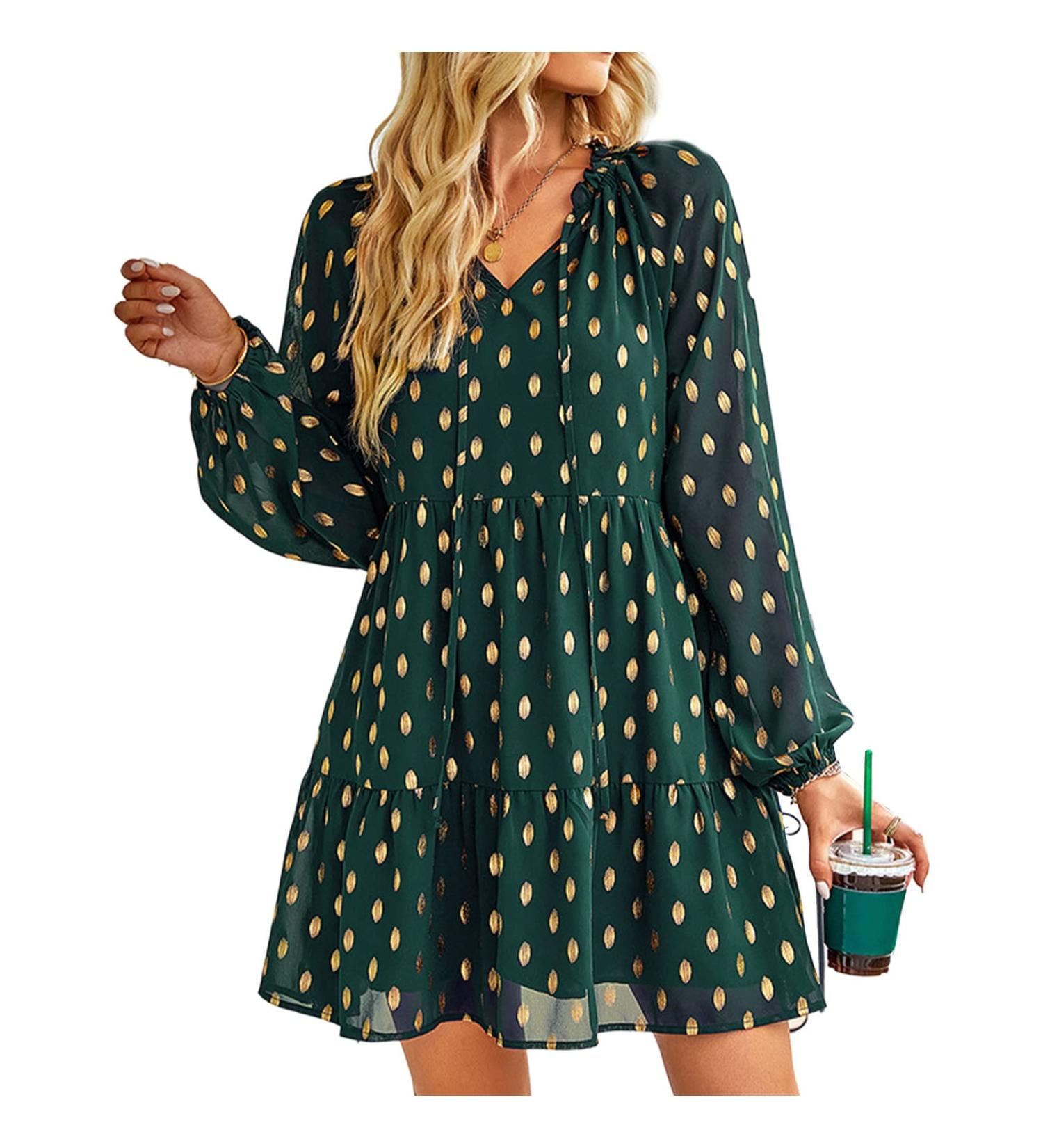 Naroote Womens Fashion Dress V-Neck Breathable Drawstring Travel Dress for Business Women Small Dark Green - Buy Online on GoSupps.com