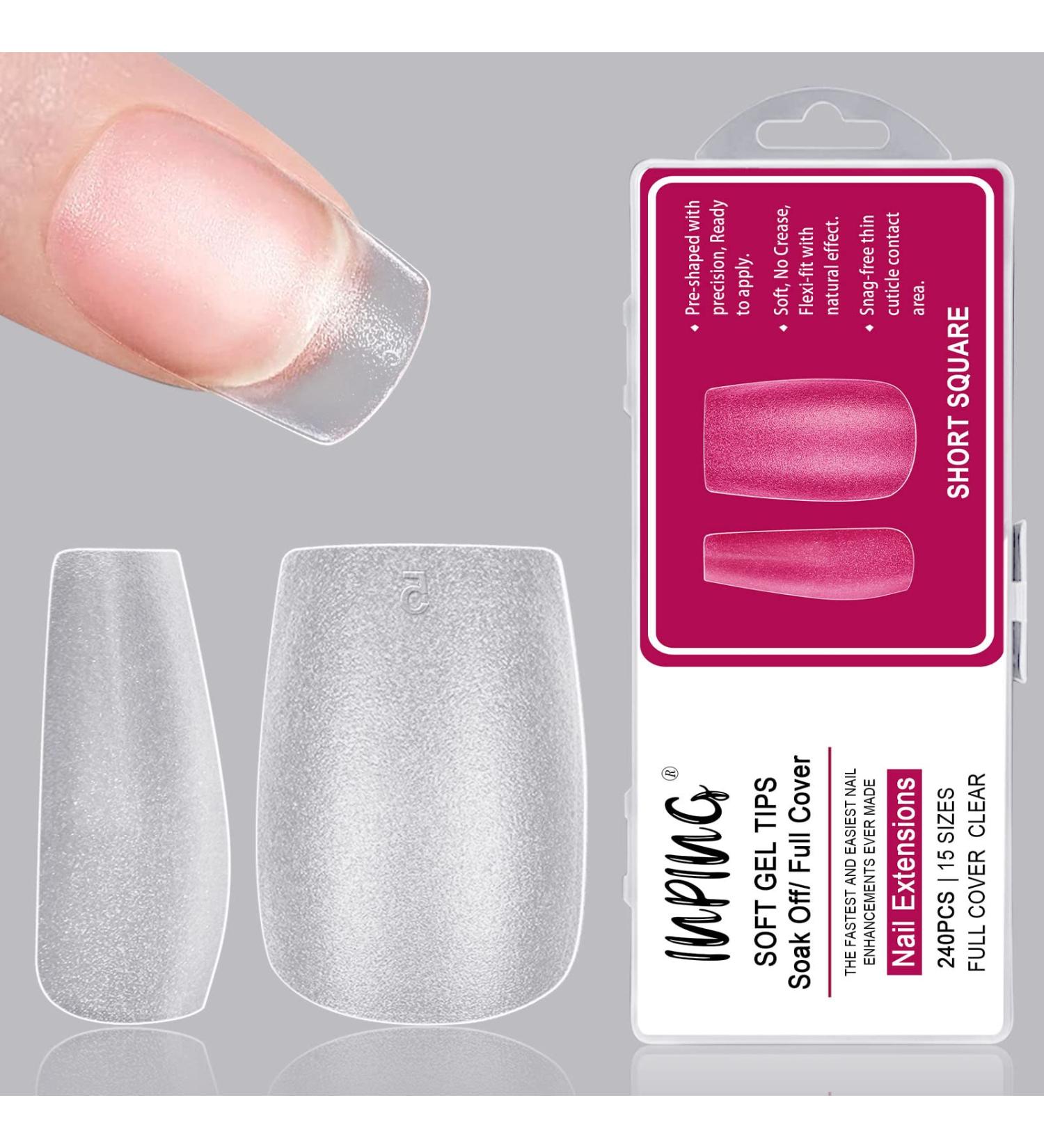 240PCS INPING Soft Gel Full Cover Matte Short Square Nail Tips - Double-Sided Pre-Buff for French Manicure Nail Extensions at Nail Salons - Buy Online on GoSupps.com