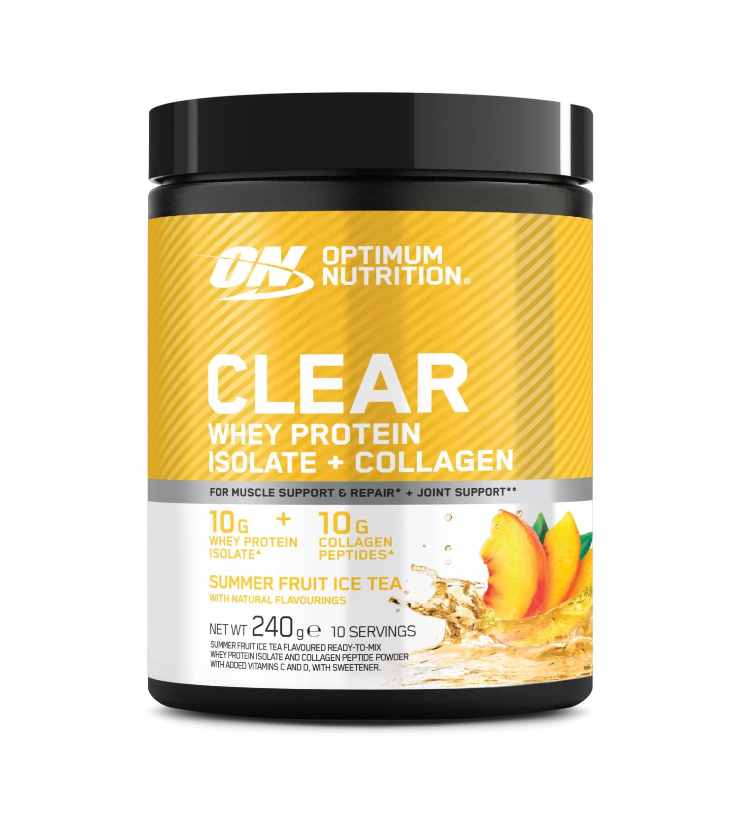  Optimum Nutrition Optimum Nutrition Clear Whey + Collagen Summer Fruits Iced Tea 10g Whey Isolate and 10g Collagen Peptides per Serving - Buy Online on GoSupps.com