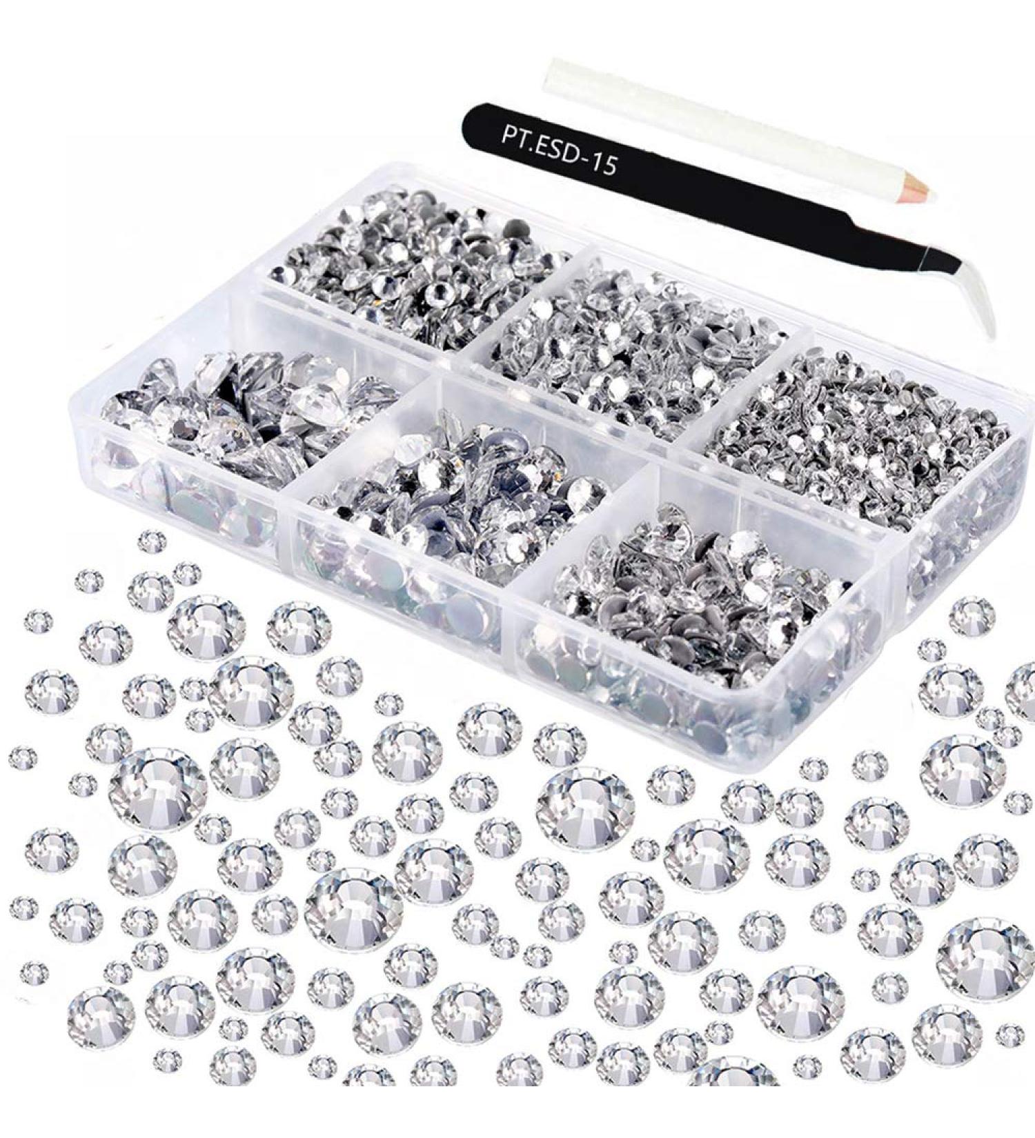 Amacoam 4025-Piece Hot Fix Rhinestones Set - Clear Round Crystal Gemstones with Tweezers & Picking Pen for DIY Nails Clothing & Shoes - 6 Sizes Available - Buy Online on GoSupps.com