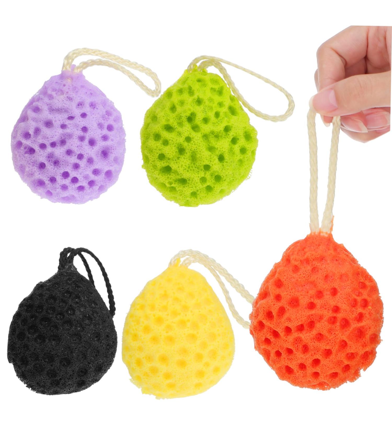 5pcs Exfoliating Sponge Bath Balls - Body Wash Scrubber & Skin Cleaning Shower Sponge - Buy Online on GoSupps.com