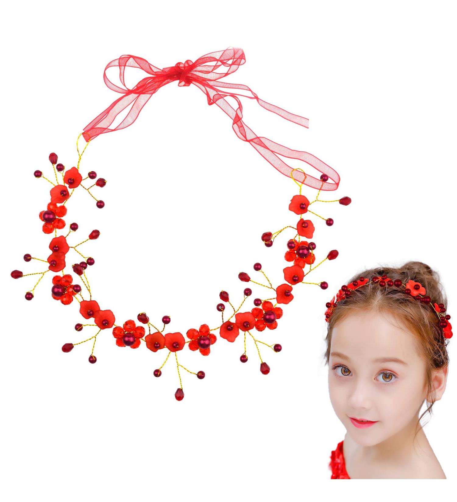 Rhinestone Bridal Headband 1Piece Wedding Headband Pearl Flower Leaf Headpieces for Wedding Engagement Valentine'S Day Gift for Bride Bridesmaid Girls (Red) - Buy Online on GoSupps.com