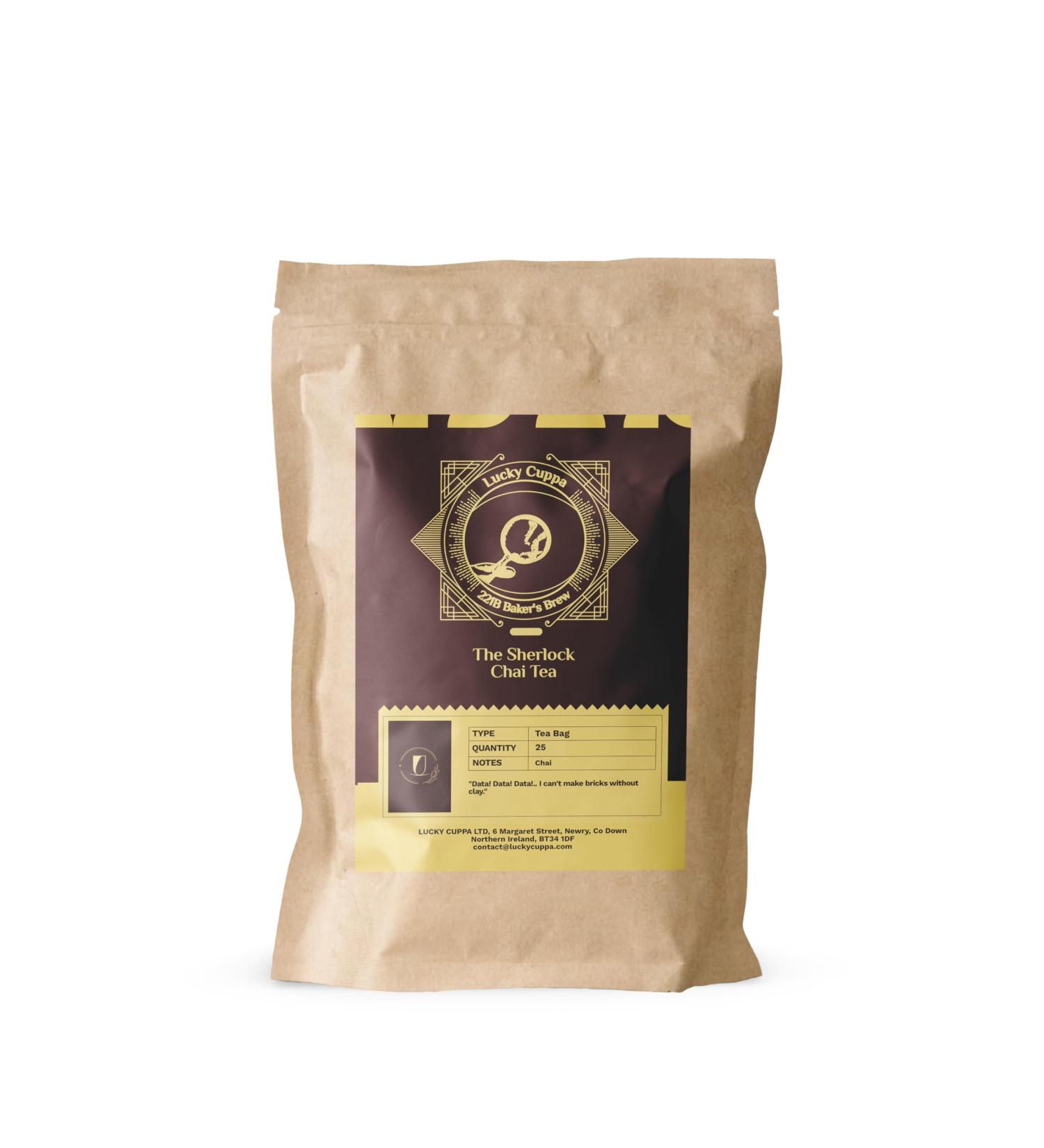 Lucky Cuppa's "221b Bakers Brew" Sherlock Chai Tea - Indian Tea - Decaf Chai Tea - Sherlock Holmes Classic Chai Tea for Tea Lovers -Individually Wrapped Tea Bags- 25 - Buy Online on GoSupps.com