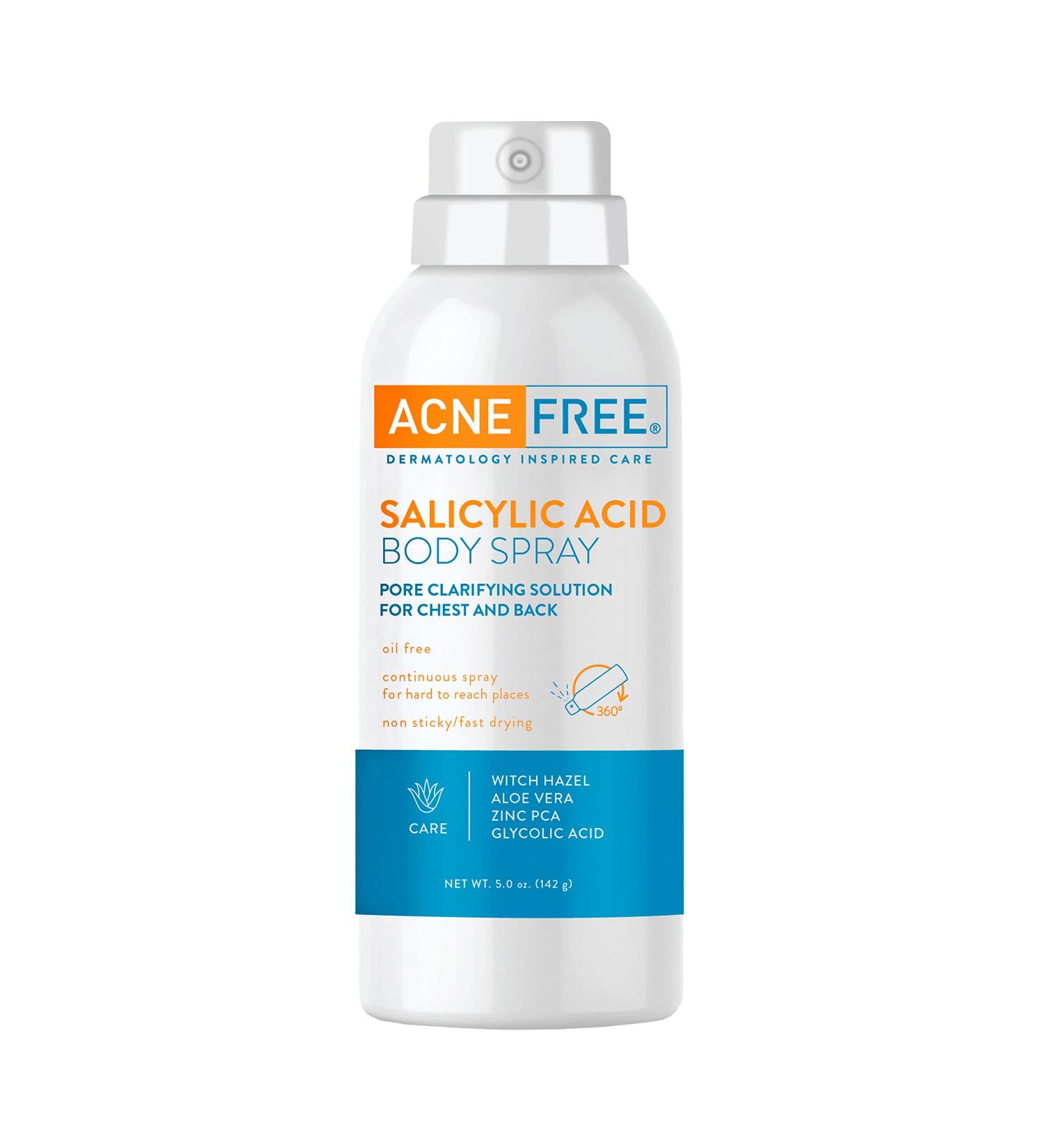 AcneFree Salicylic Acid Body Spray 5oz - Pore Clarifying Solution for Chest & Back - Buy Online on GoSupps.com