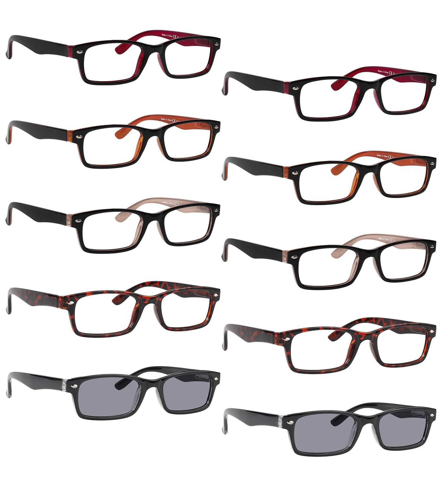 LUR Reading Glasses 10 Pack for Men & Women | Spring Hinges Readers & Sunglasses +2.50 | Stylish Multi-Color Mix - R055 - Buy Online on GoSupps.com