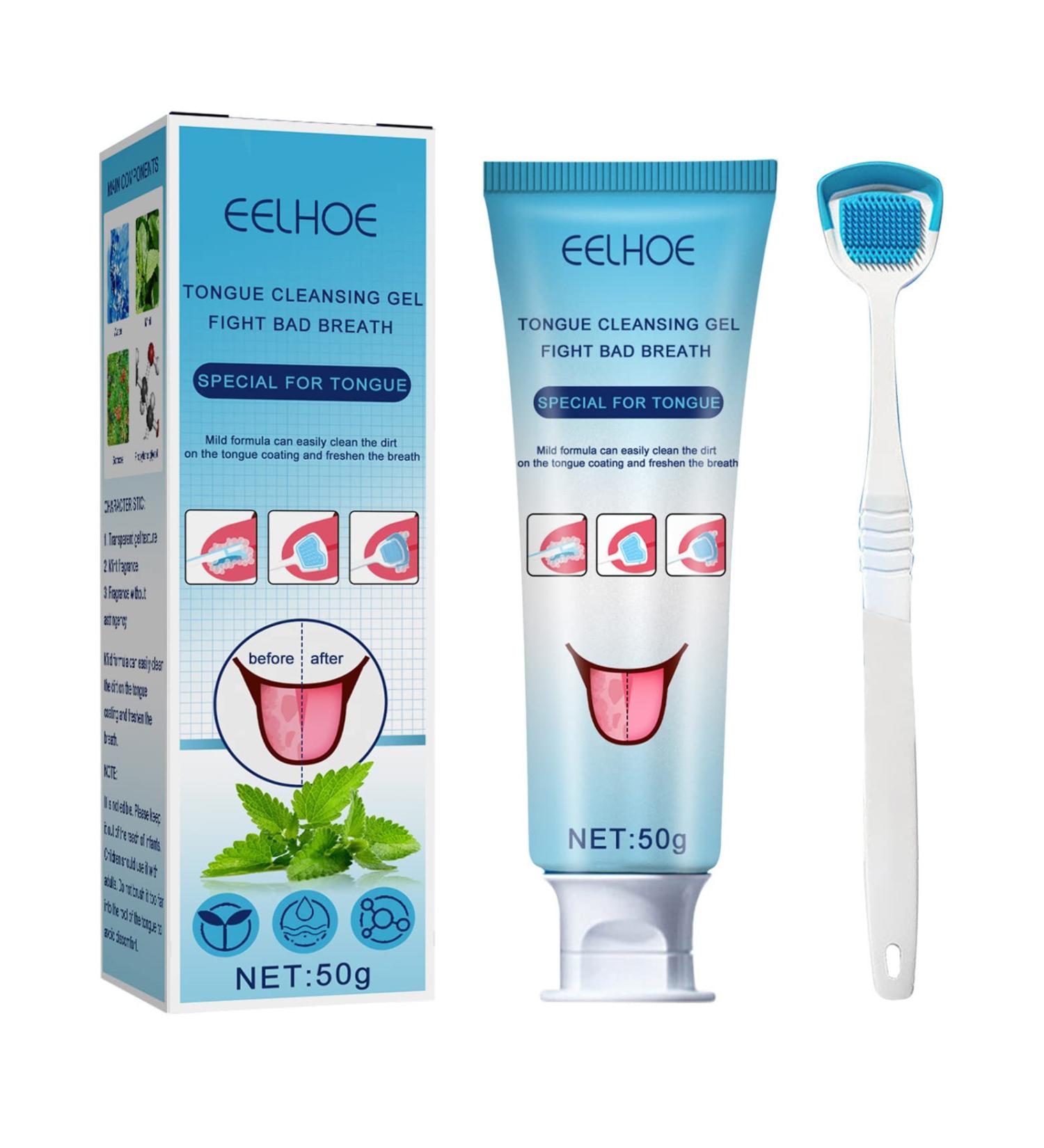 Freshen Breath Tongue Cleaner Gel with Brush - Odor Removal Tongue Scraper for Adults | 50g Box - Buy Online on GoSupps.com